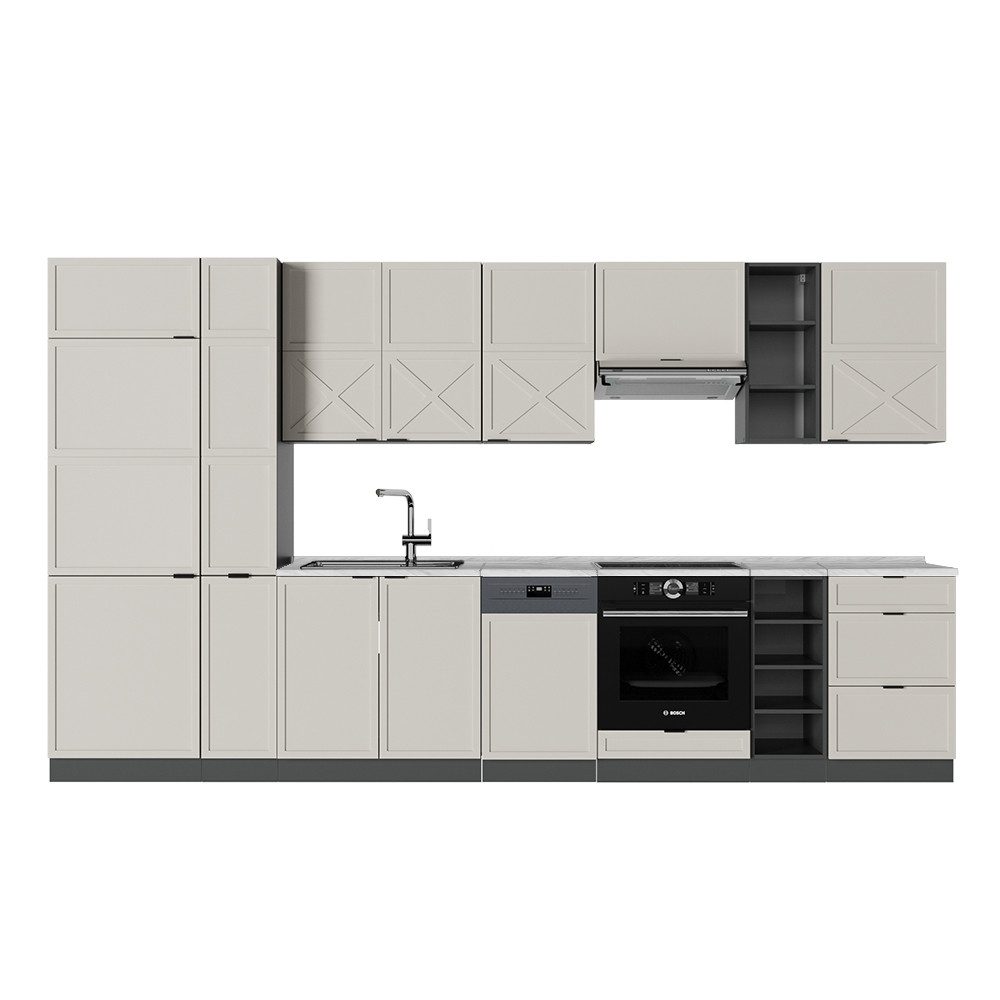 Vicco Küchenzeile Fame-Line, GrauBeige/Anthrazit/Anthrazit, 355 cm ohne Arbeitsplatte
