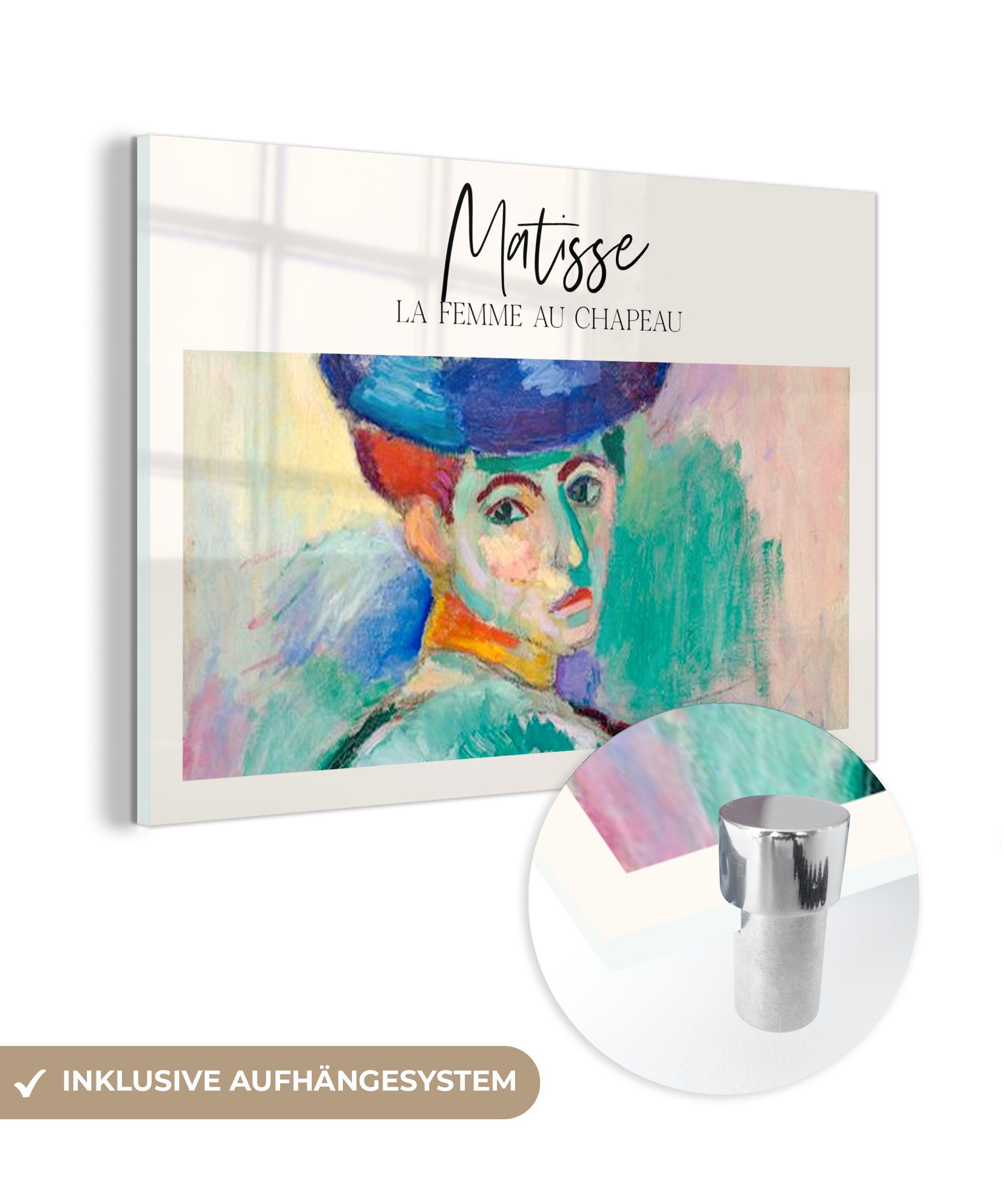 MuchoWow Acrylglasbild Gemälde - Matisse - La femme au chapeau, (1 St), Acrylglasbilder Wohnzimmer & Schlafzimmer