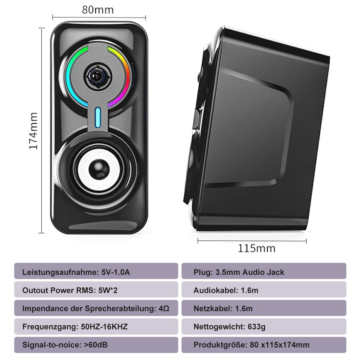 7Magic und Klinke) 3,5mm & 2.0 Play, 5.3 Deep AUX (10 Bluetooth Plug Bass, Bluetooth-Speaker W,