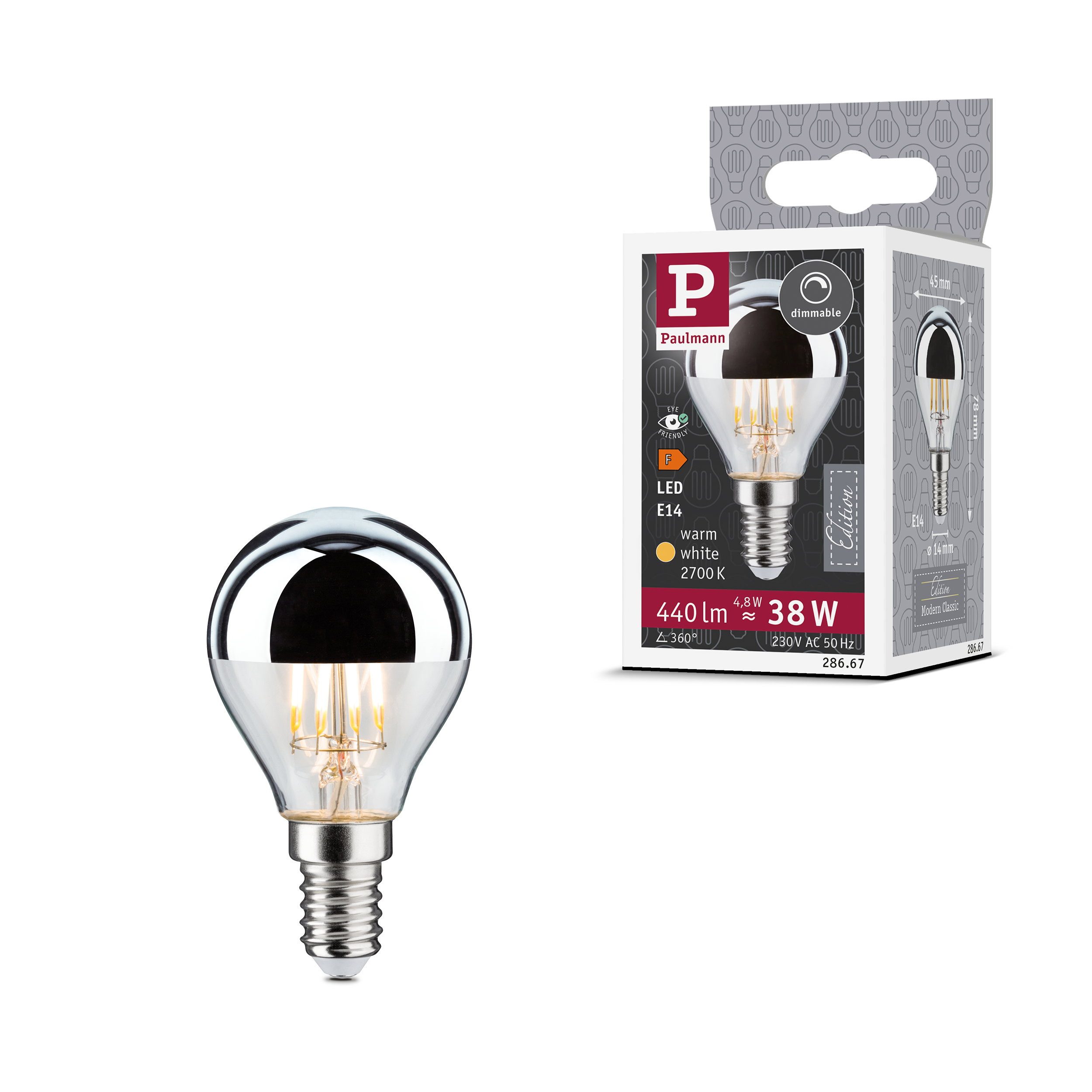 Paulmann LED-Leuchtmittel Modern Classic Edition Standard 230V LED Tropfen Kopfspiegel E14 440lm, E14, 1 St.