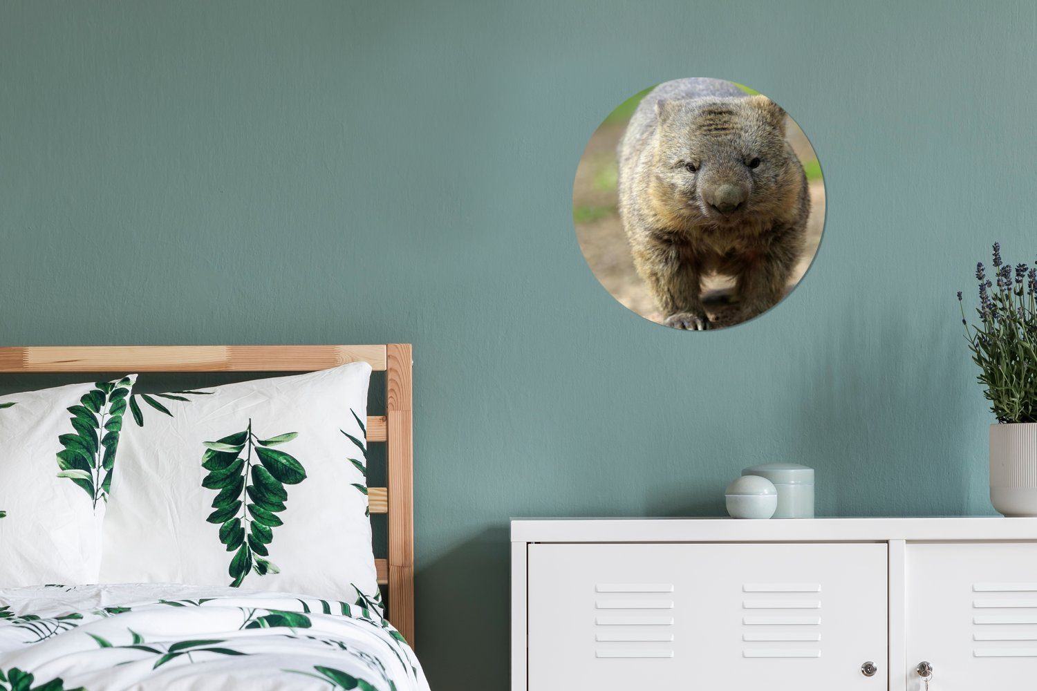Ein Gemälde (1 Wombat Wandbild, Wohnzimmer, Strandbank, Kreis Rundes MuchoWow auf 30x30 einer Forex, cm Wanddekoration St),