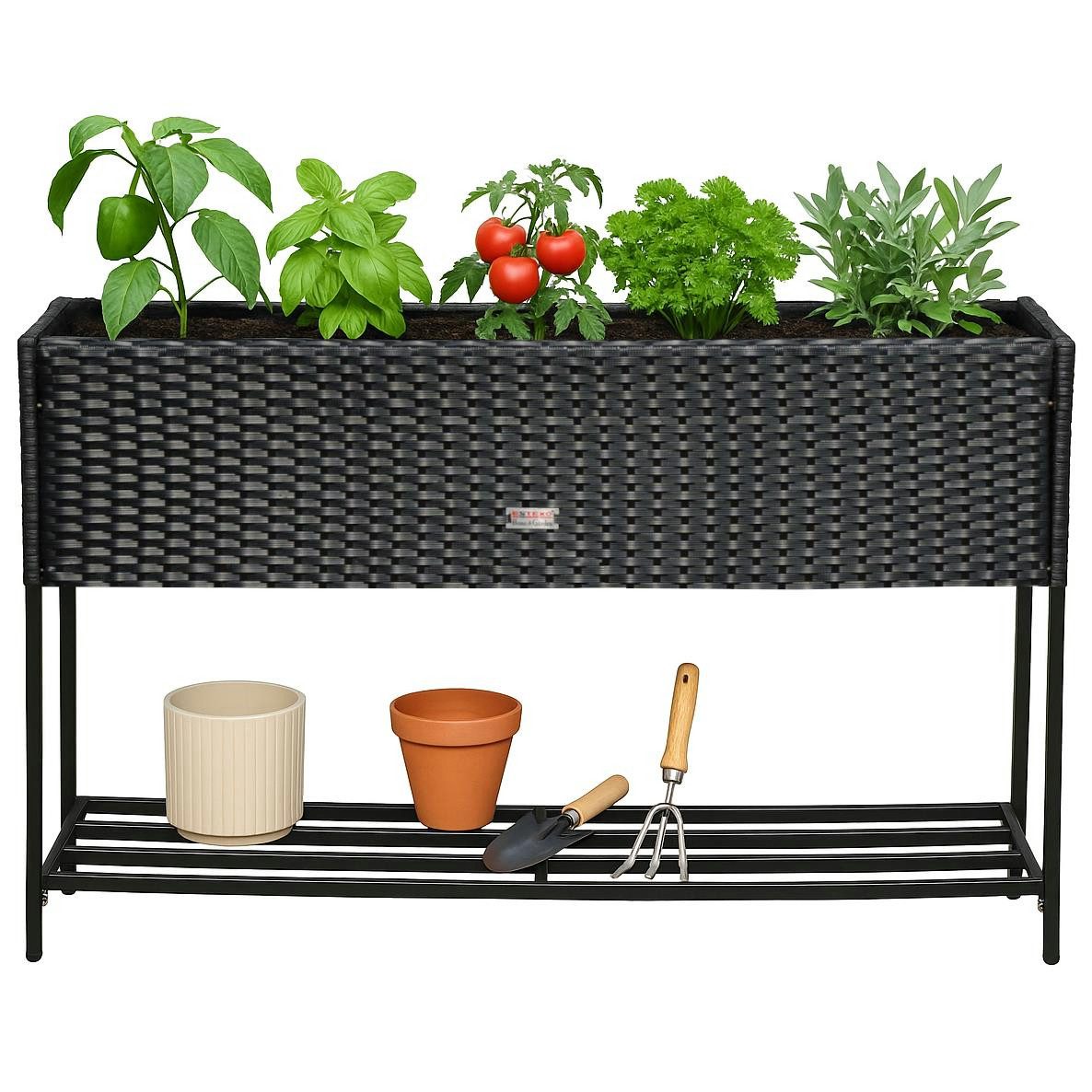 ESTEXO Hochbeet Polyrattan Blumenbeet 100x30x70 cm Kräuterbeet Gemüsebeet Schwarz