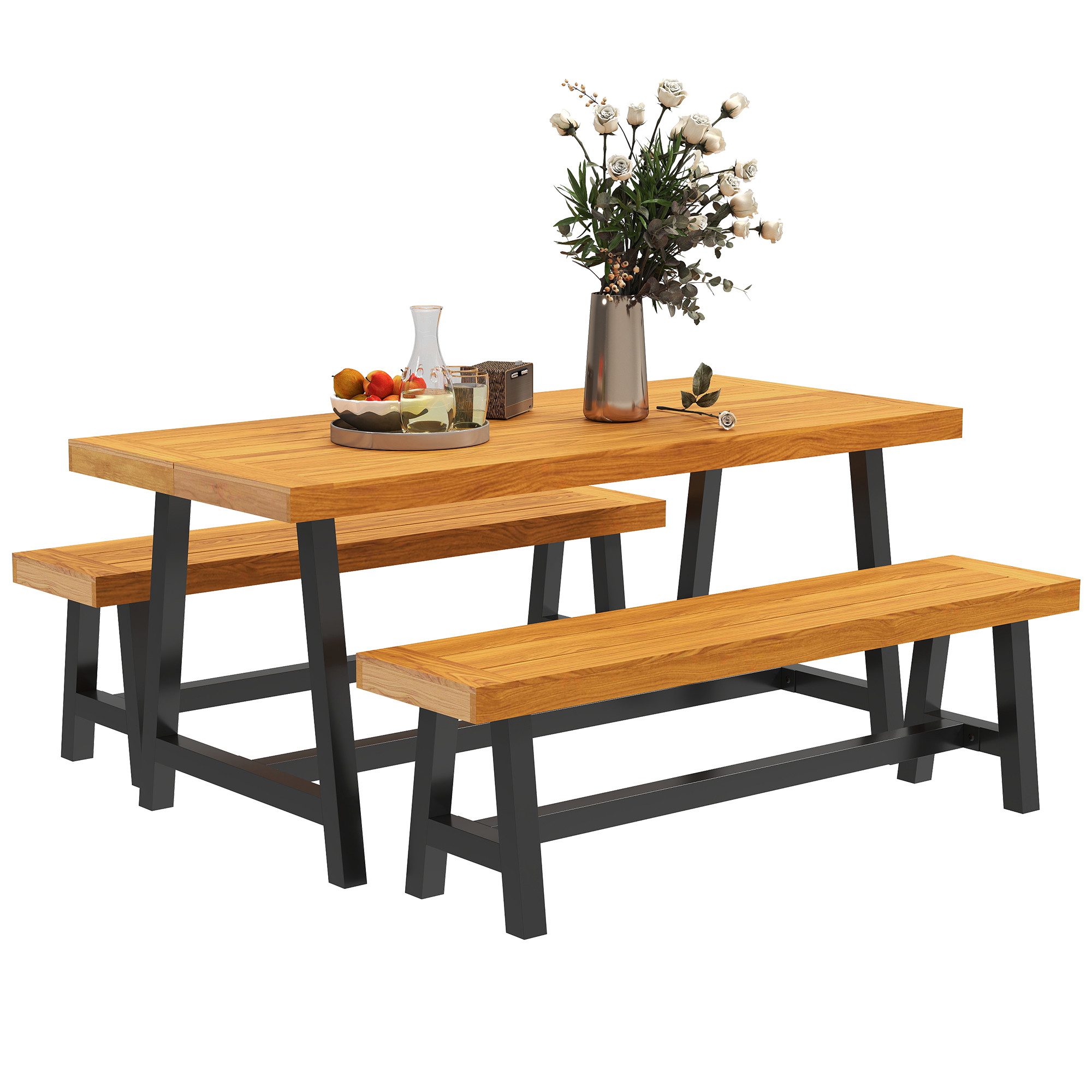 Outsunny Garten-Essgruppe im Lamellendesign, 2 Bänke, günstig online kaufen