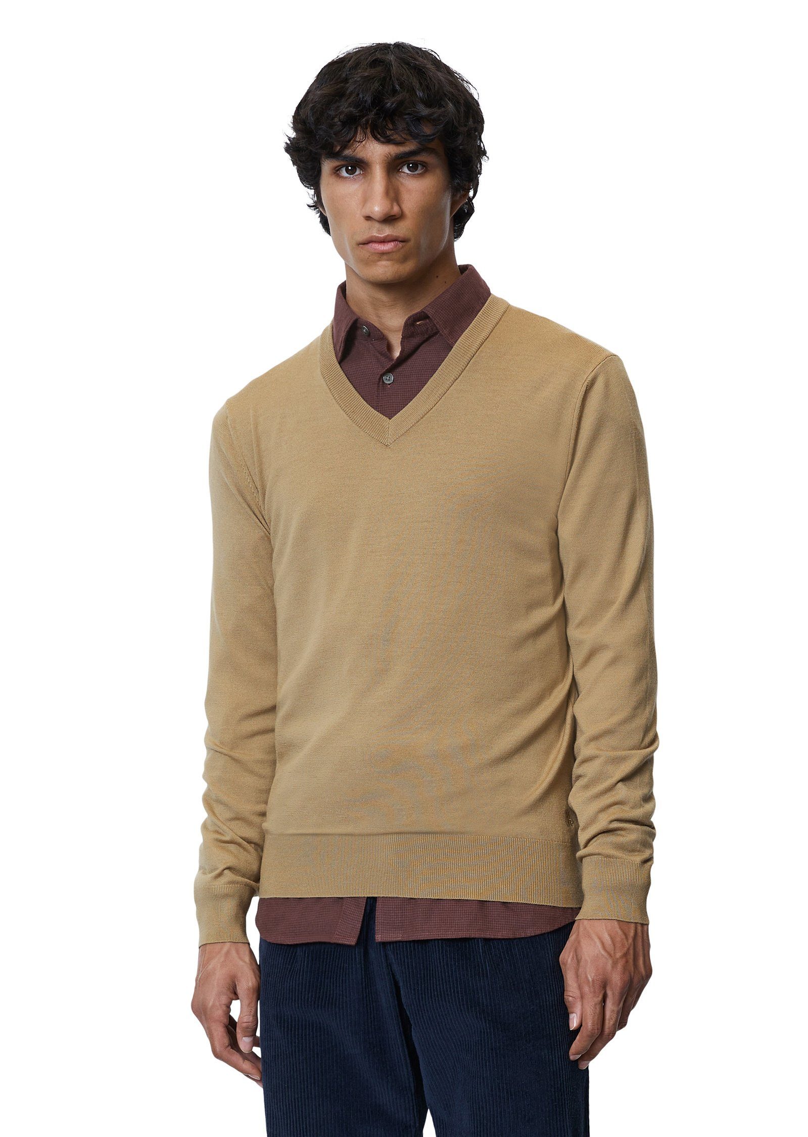 Marc O'Polo V-Ausschnitt-Pullover aus leichter und softer Merino-Qualität braun