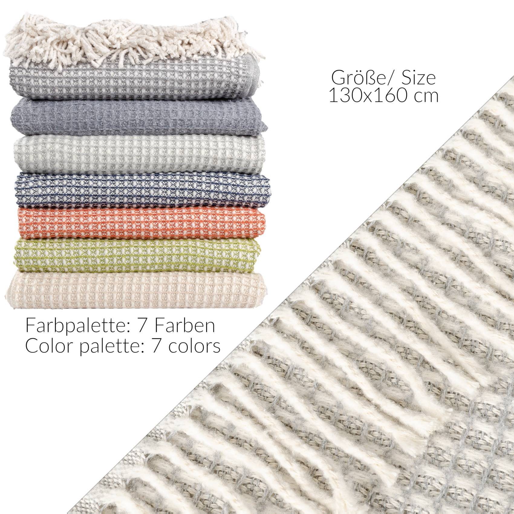 Plaid Beatriz feine Kuscheldecke Reisedecke Tagesdecke Wohndecke, ANRO, Wendedecke kuschelig-weich 130x160cm Hellgrau