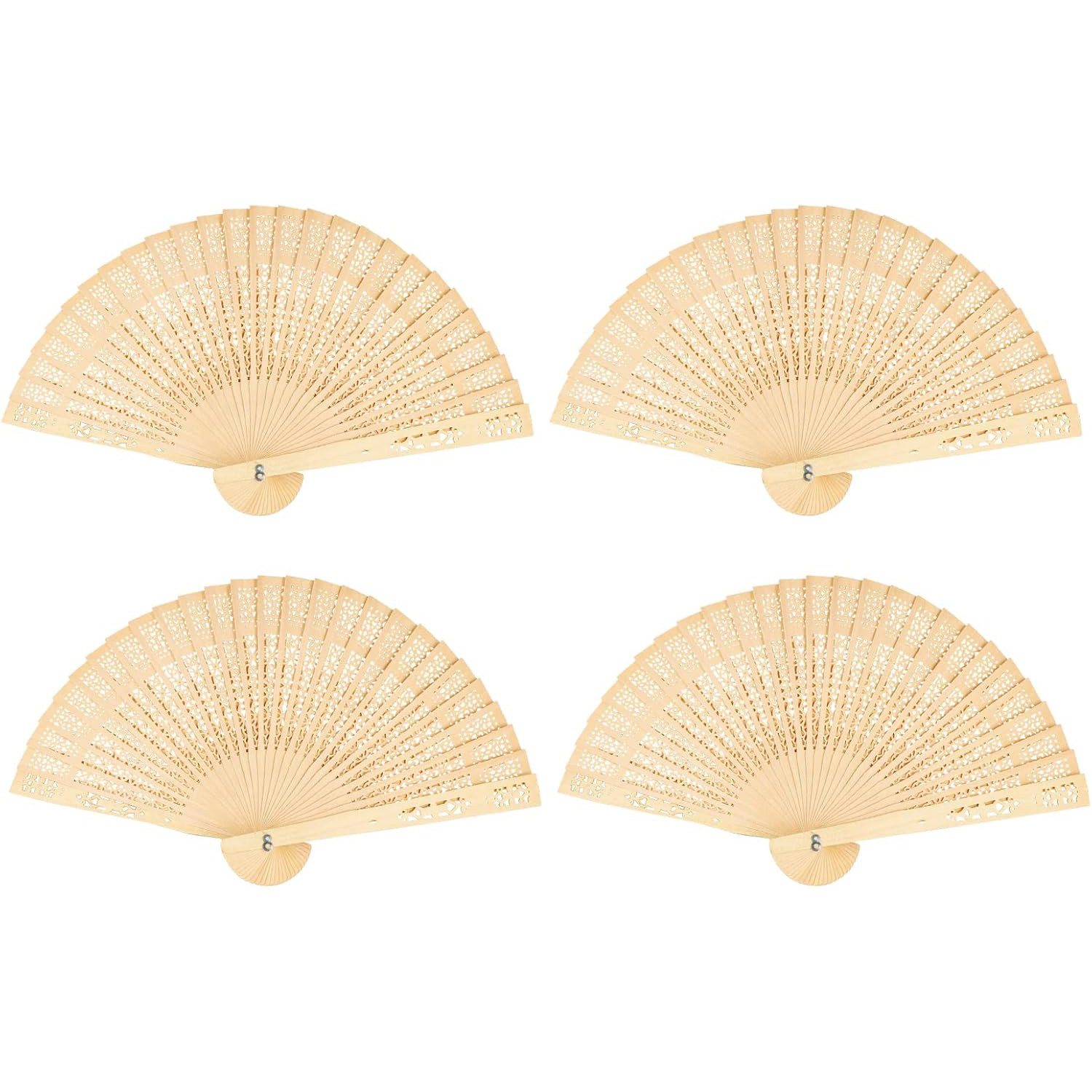 Coonoor Handfächer Durchbrochener Faltfächer aus Holz, Handfächer faltbar, (4-tlg), Dekorativer Handventilator für Hochzeiten, Partys und Baby-Shower