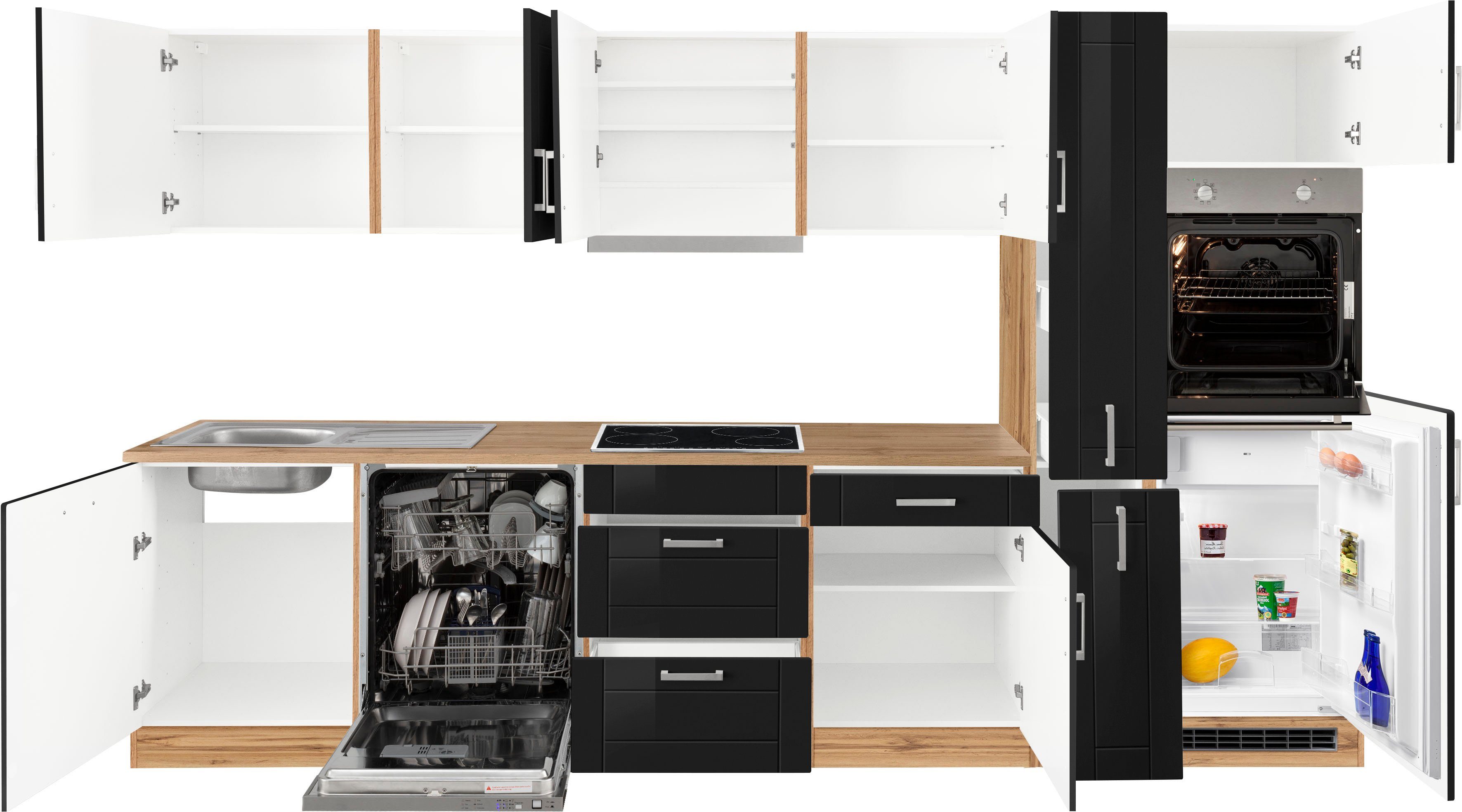 KOCHSTATION Küchenzeile KS-Tinnum, mit E-Geräten, Breite 330 cm