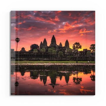 DEQORI Glasbild 'Angkor Wat in Morgenröte', 'Angkor Wat in Morgenröte', Glas Wandbild Bild schwebend modern