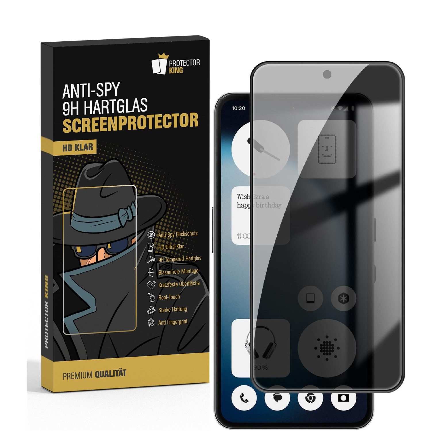 Protectorking Displayschutzfolie 2x Blickschutz 9H Panzerglas Hartglas Anti-Spy Screen-Protector für Nothing Phone 3a Pro, 2 Stück, Displayschutzfolie, Schutzfolie, Bildschirmschutz, kratz- & stoßfest