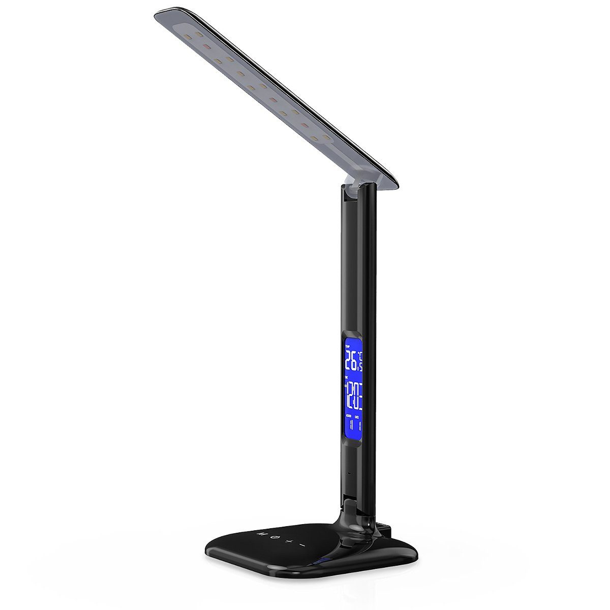 LED mit Display kwmobile USB LED LCD Tischleuchte Dimmbare Schwarz Schreibtischlampe Ladefunktion und