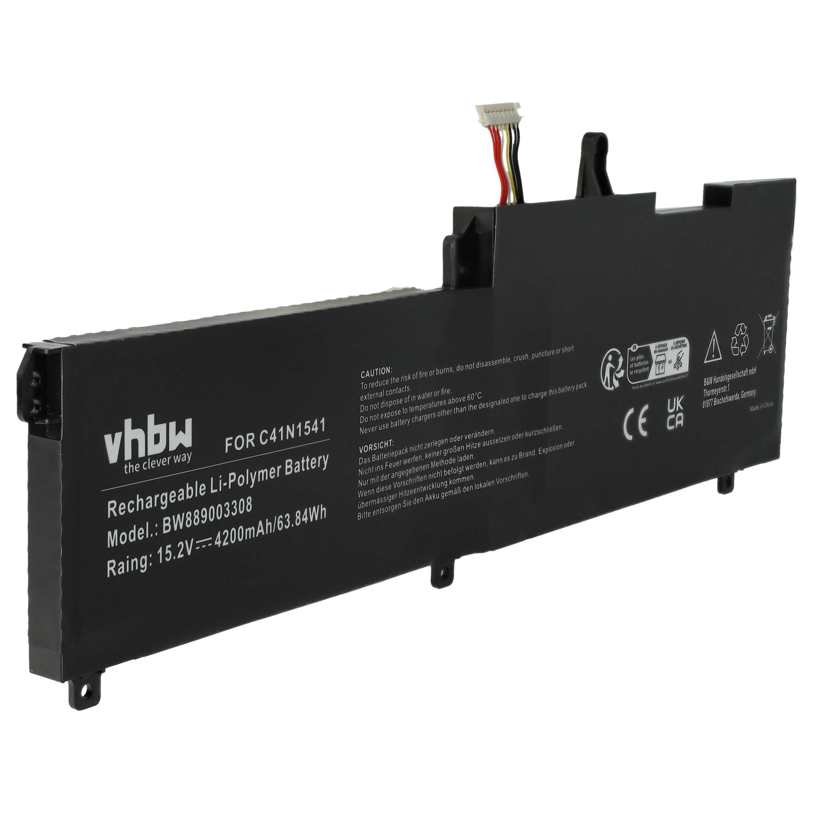 vhbw Akku Ersatz für C41N1541, 0B200-02070000 für Notebook (4200 mAh, 15,2 Laptop-Akku Akku Li-Polymer 4200 mAh (15,2 V, 1 St), Leistungsfähiger Austausch-Akku für Notebook, Wiederaufladbar, Jede