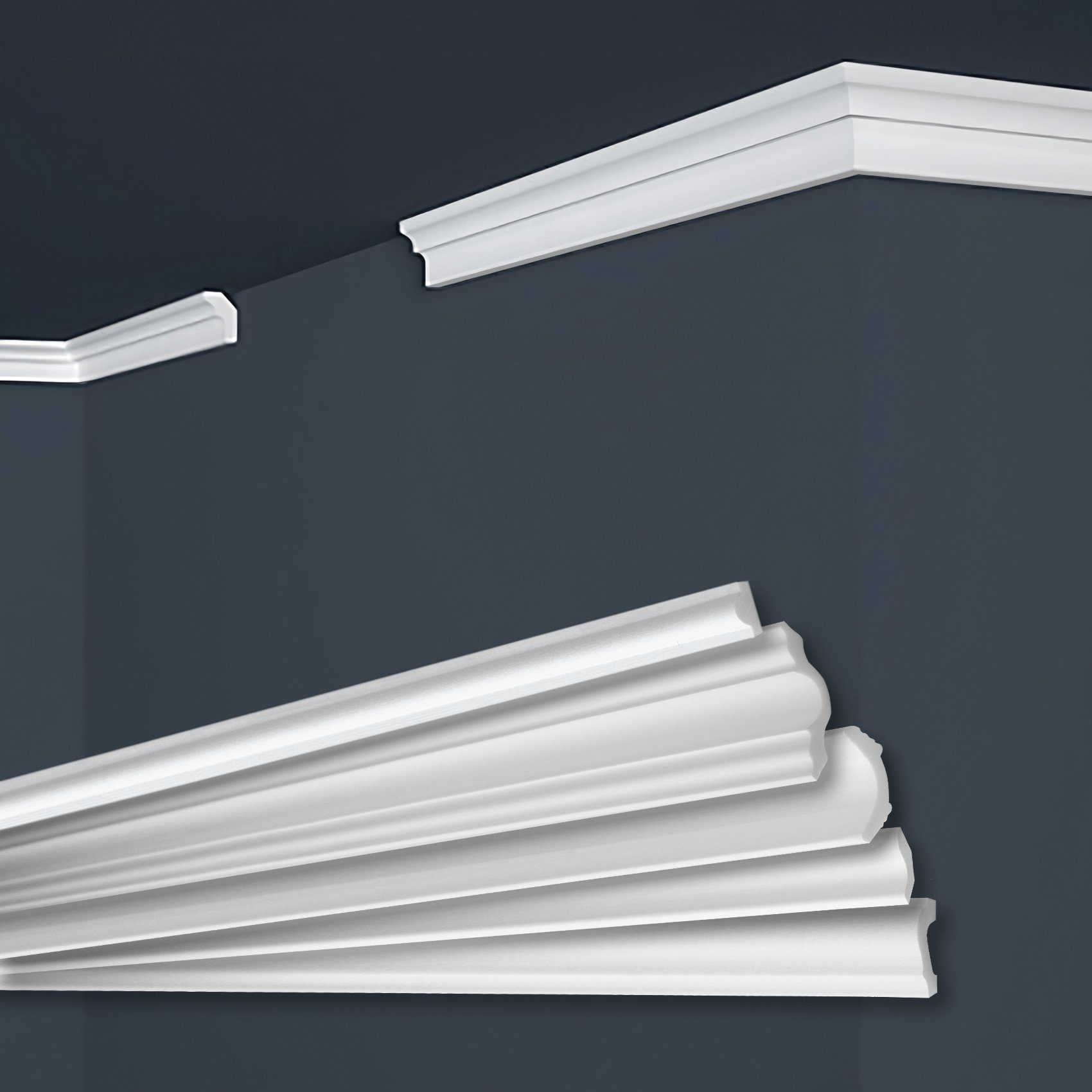 marbet design Stuckleiste E-2, 20 Meter / 10 Leisten, XPS Styropor weiß - Deckenleisten Stuck Decken Styroporleisten E-Leisten - (20 Meter / 10 Leisten E-2) E-2 / 17x25mm | Deckenleisten