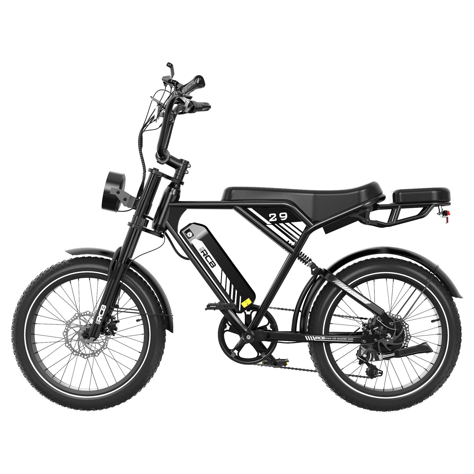 E-Bike RK29 Elektrofahrrad,APP,20x4,0 Zoll Mountainbike,40-60KM,Schloss&Pumpe