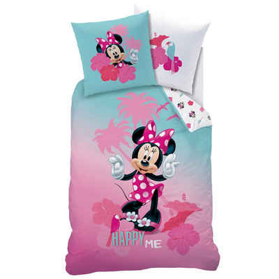 Kinderbettwäsche »Minnie Mouse Bettwäsche 135x200 + 80x80 cm 2 tlg., 100 % Baumwolle in Renforcé, Disney Minnie Maus HAPPY ME für Mädchenzimmer«, MTOnlinehandel