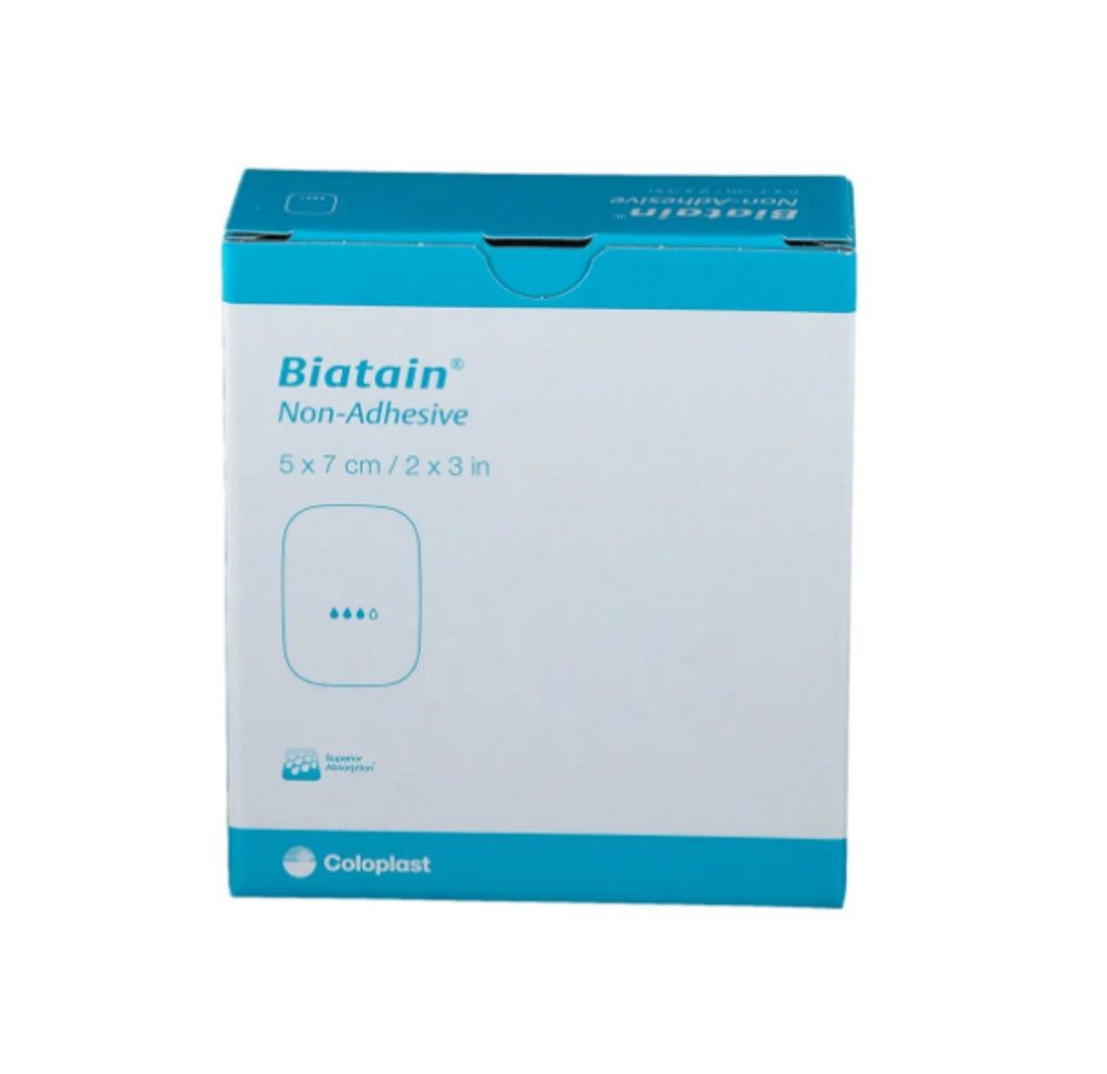 Coloplast Gips-und Verbandschutz BIATAIN Schaumverband 5x7 cm nicht haftend, Schmerzfreier Verbandswechsel, Wundverband für kleine Wunden