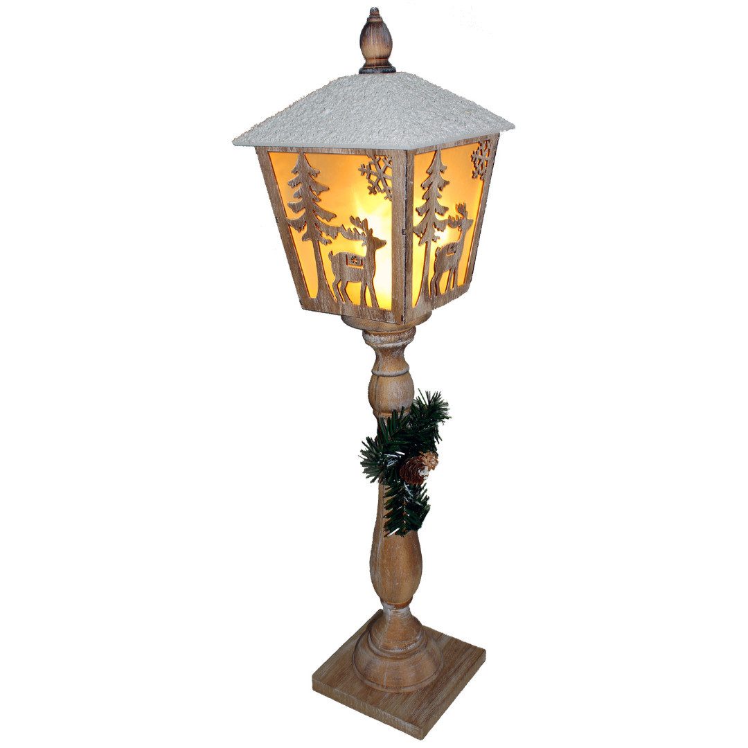abc HOME LED Laterne Holz – Standlaterne mit Hirsch, 79 cm, warmweiß, 3D-Sterneffekt