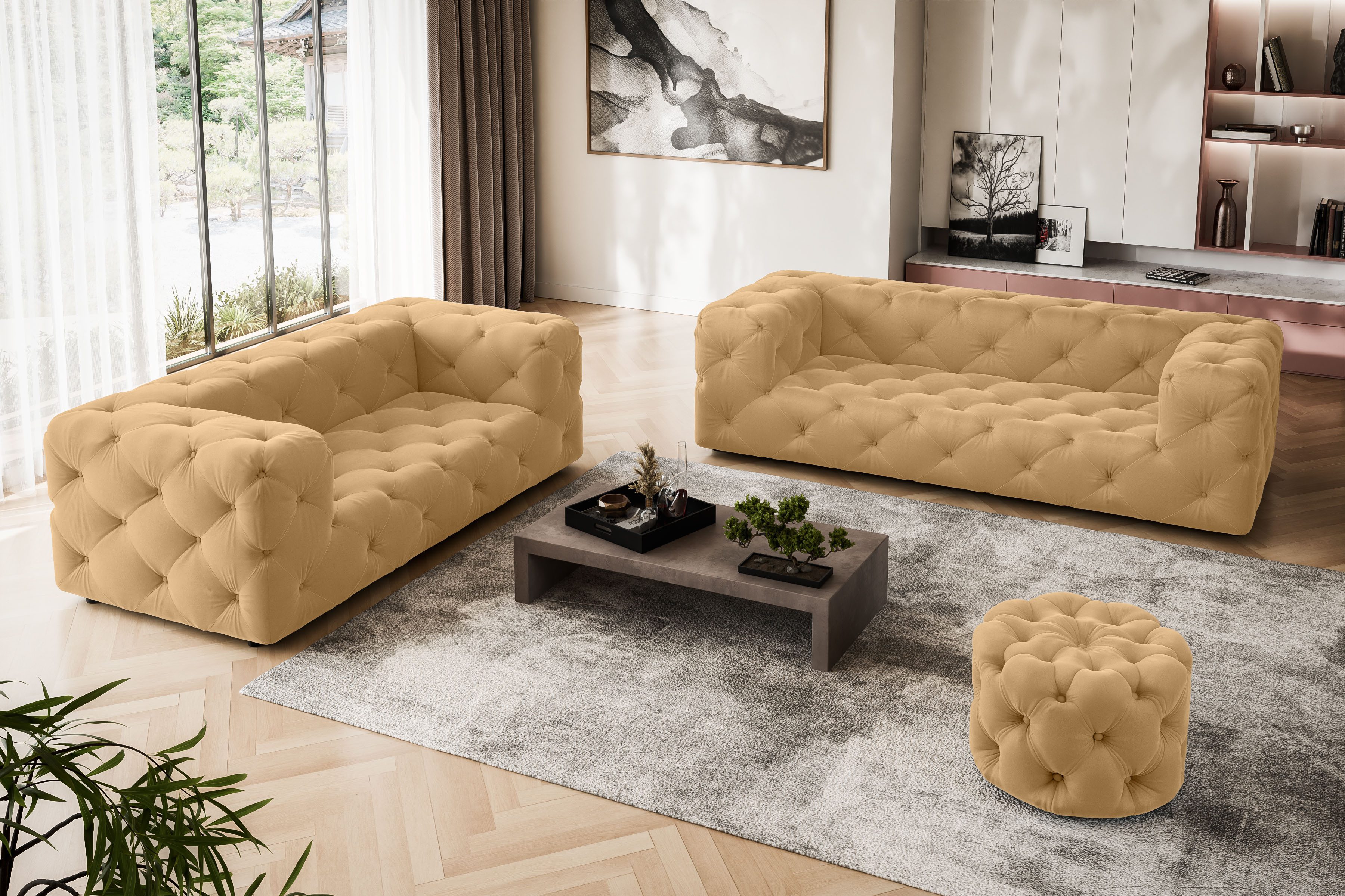 Home affaire Hocker FOLLINA, Polsterhocker mit klassischer Chesterfield-Knopfheftung