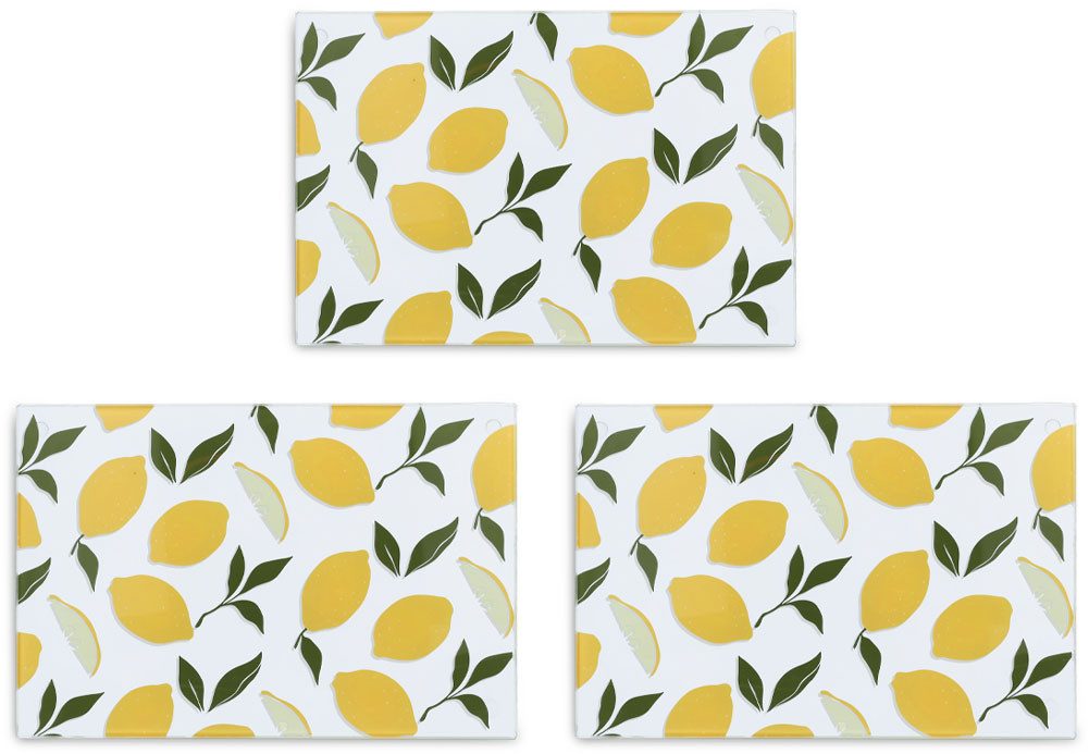 Zeller Present Schneidebrett Glasschneideplatte "Lemons", 3er Set, Sicherheitsglas, (Set, 3-St), Silikonfüße