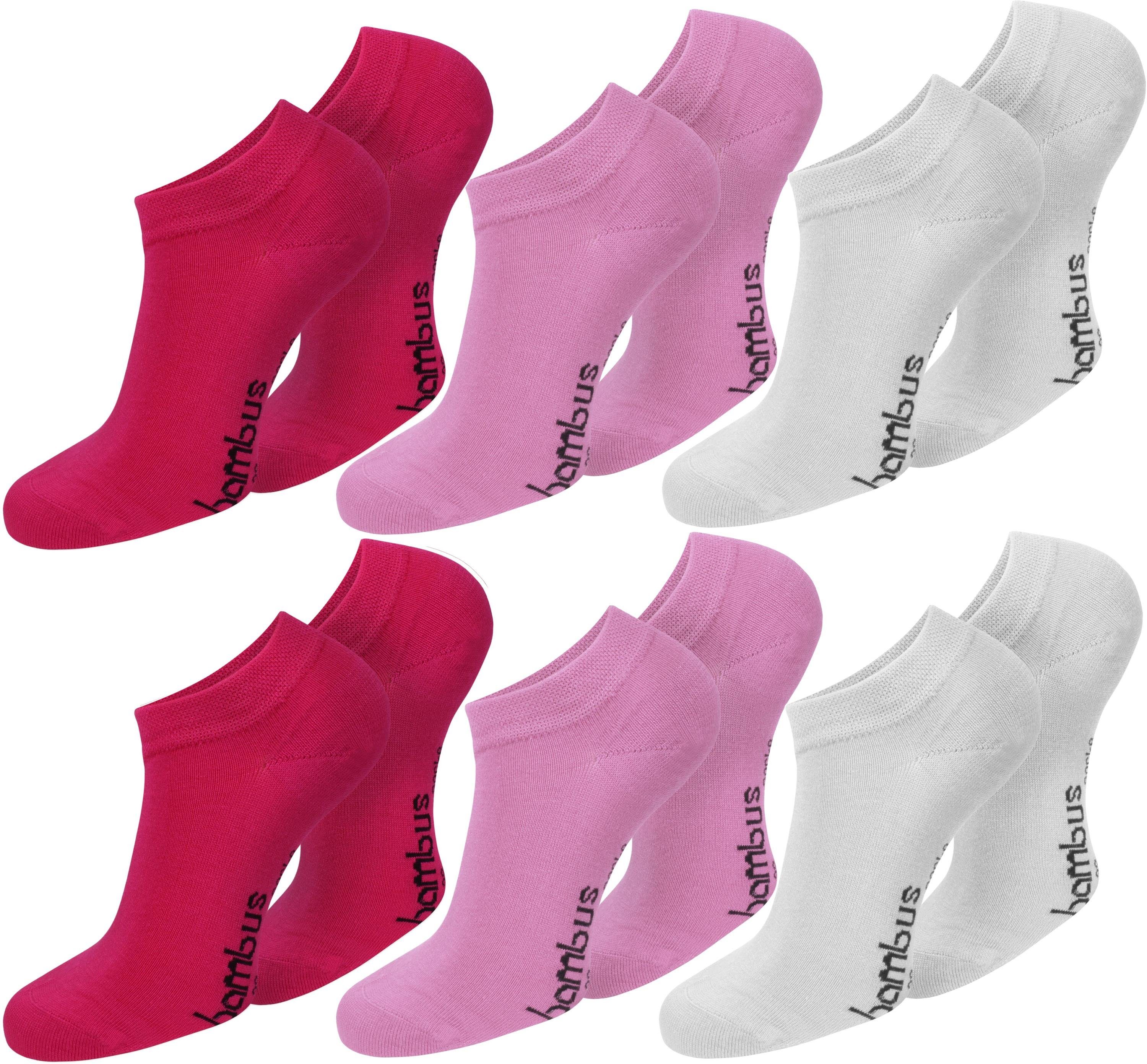 normani Sneakersocken 6 Paar seidenweich durch 6 Bambus-Gesundheitssocken Viskose Sneakers Paar) Pink/Rosa/Weiß (6er-Set