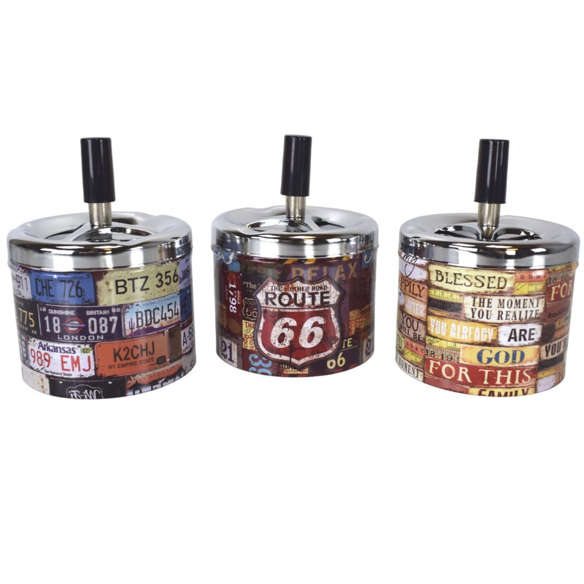 Jean Products Aschenbecher USA Roadtrip Drehaschenbecher 9,5 x 12cm Aschenbecher Windaschenbecher, mit 3 Einsenkungen