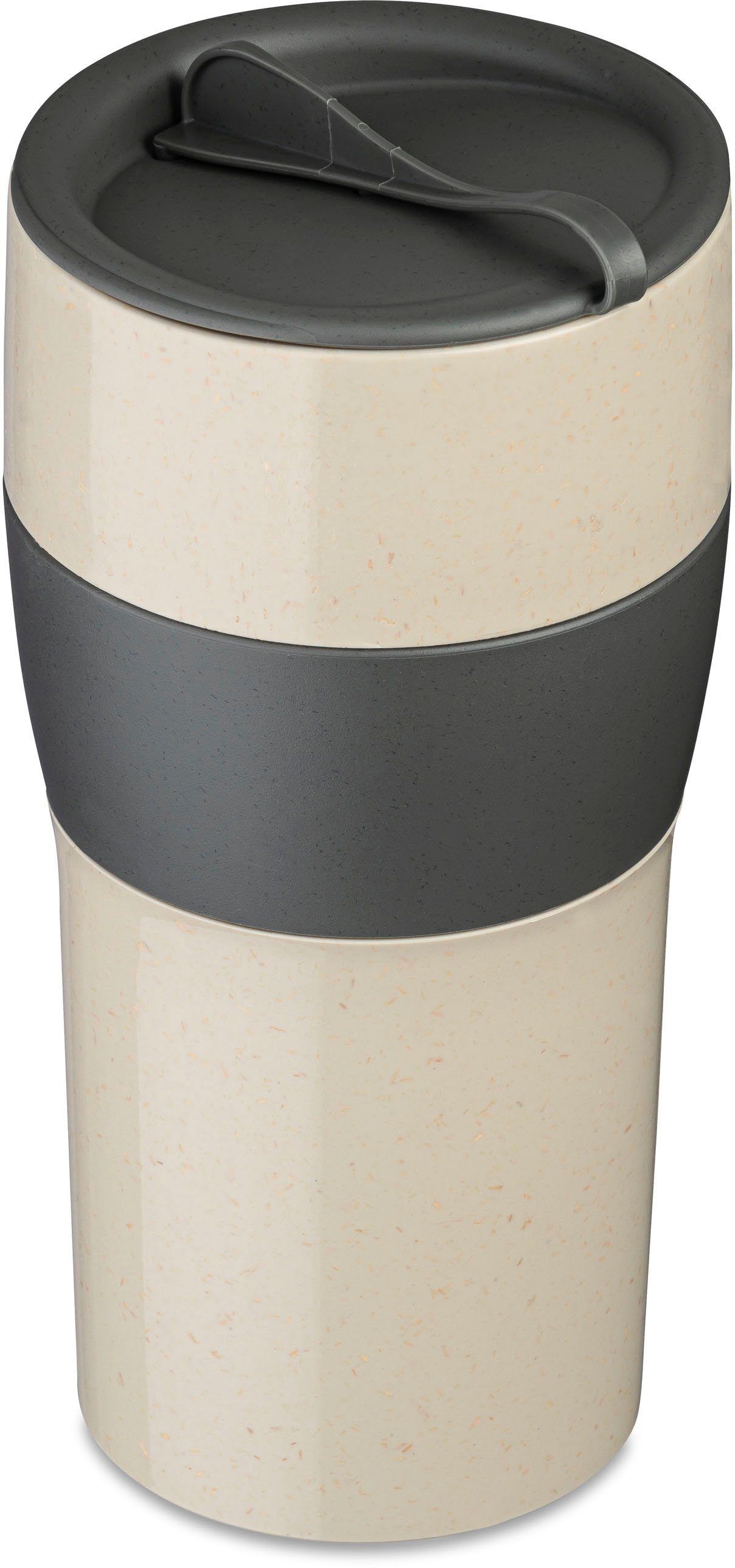 KOZIOL Thermobecher AROMA TO GO XL, Kunststoff, CO² neutral, Made in Germany. Biozirkulärer Kunststoff, 700 ml nature desert sand/nature ash grey