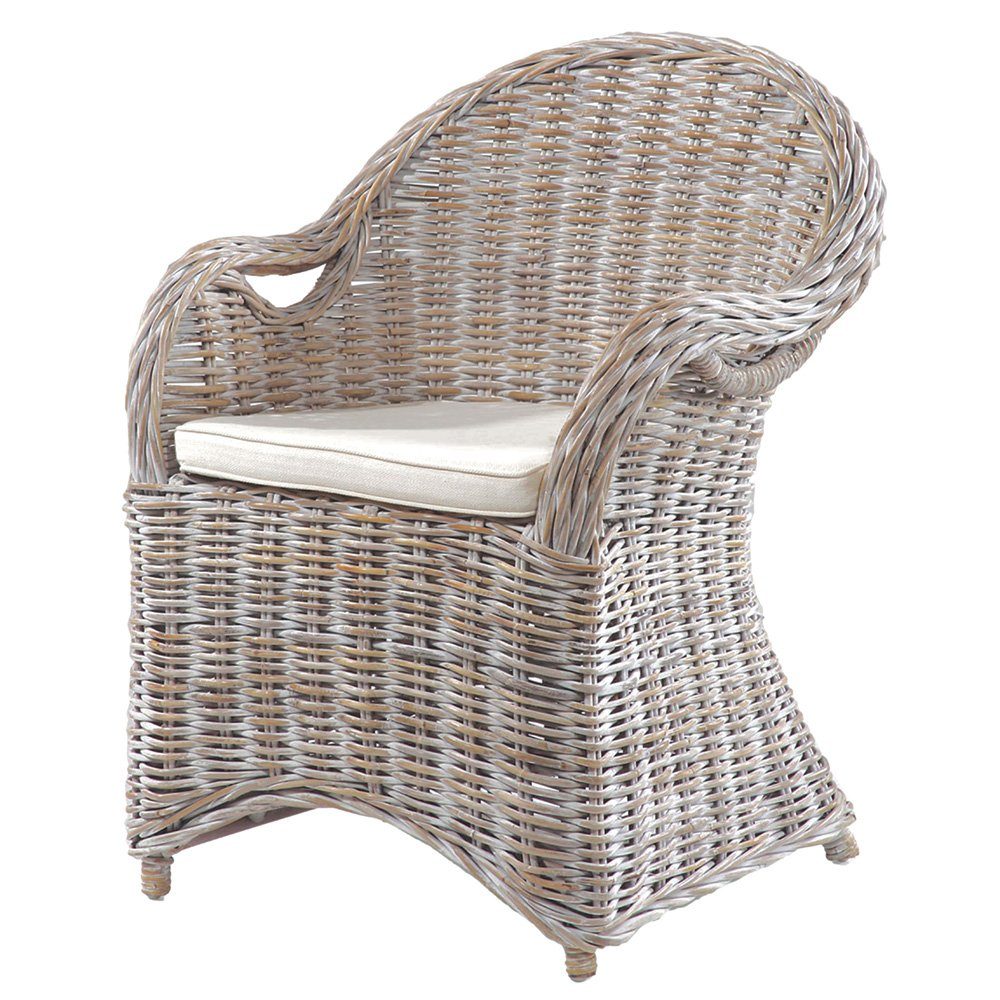 Lomadox Gartenstuhl GAZA-120, Terrassen Sessel aus Naturrattan in white wash, B/H/T: ca. 56/88/64 cm