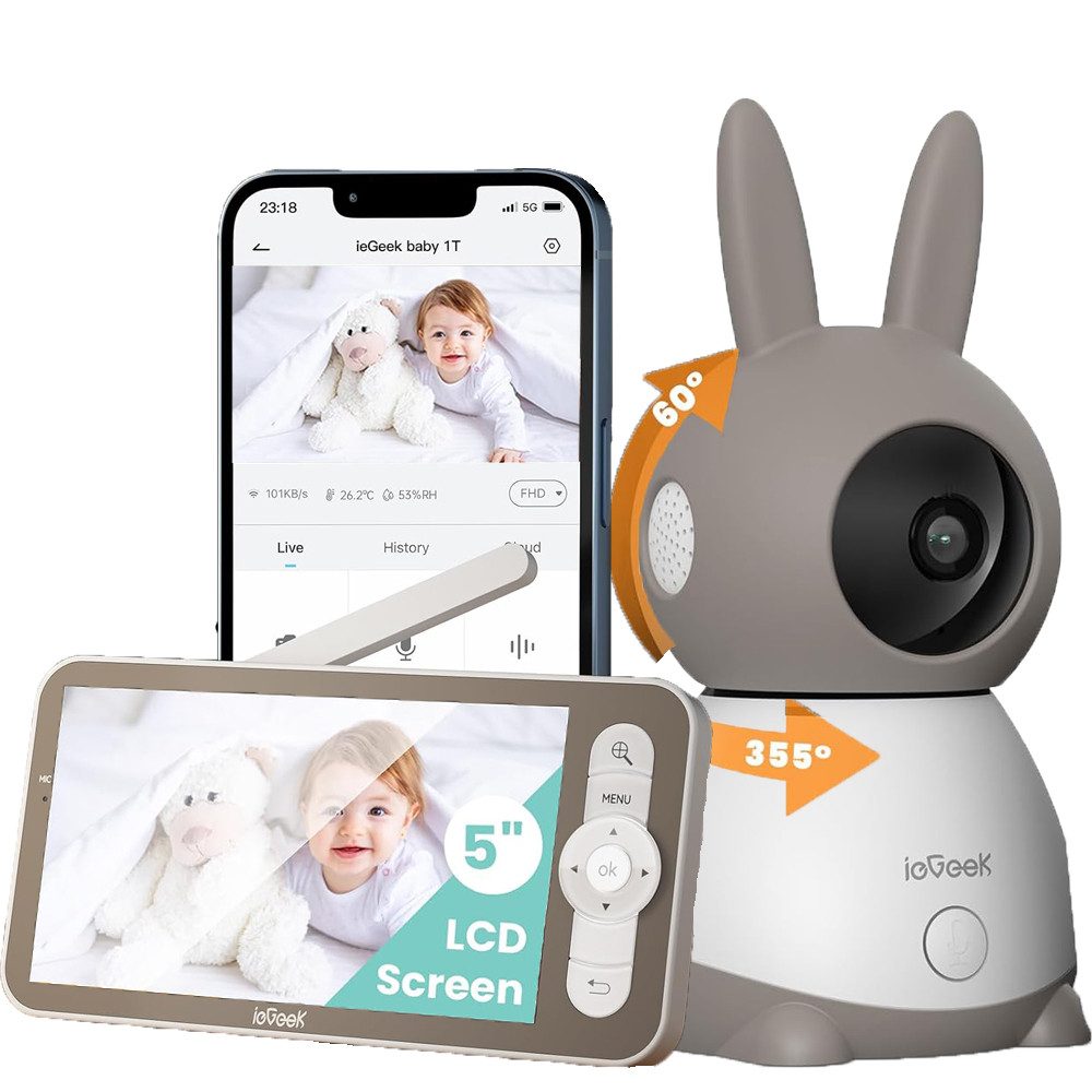 Video-Babyphone 5 Zoll Babyphone mit Kamera 2K 3MP WLAN Video Babyfon mit APP