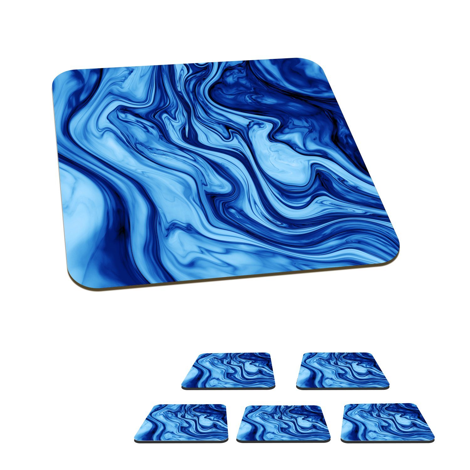 MuchoWow Glasuntersetzer Marmor - Tinte - Blau, Zubehör für Gläser, 6-tlg., Glasuntersetzer, Tischuntersetzer, Korkuntersetzer, Untersetzer, Tasse
