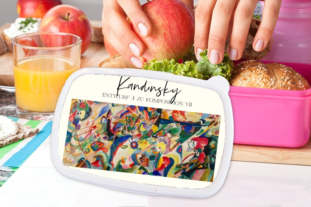 MuchoWow Lunchbox Brotdose (2-tlg), Abstrakt, Erwachsene, Mädchen, rosa Kunststoff, Kandinsky Kunststoff Brotbox Wassily Kinder, Malerei Snackbox, für - 
