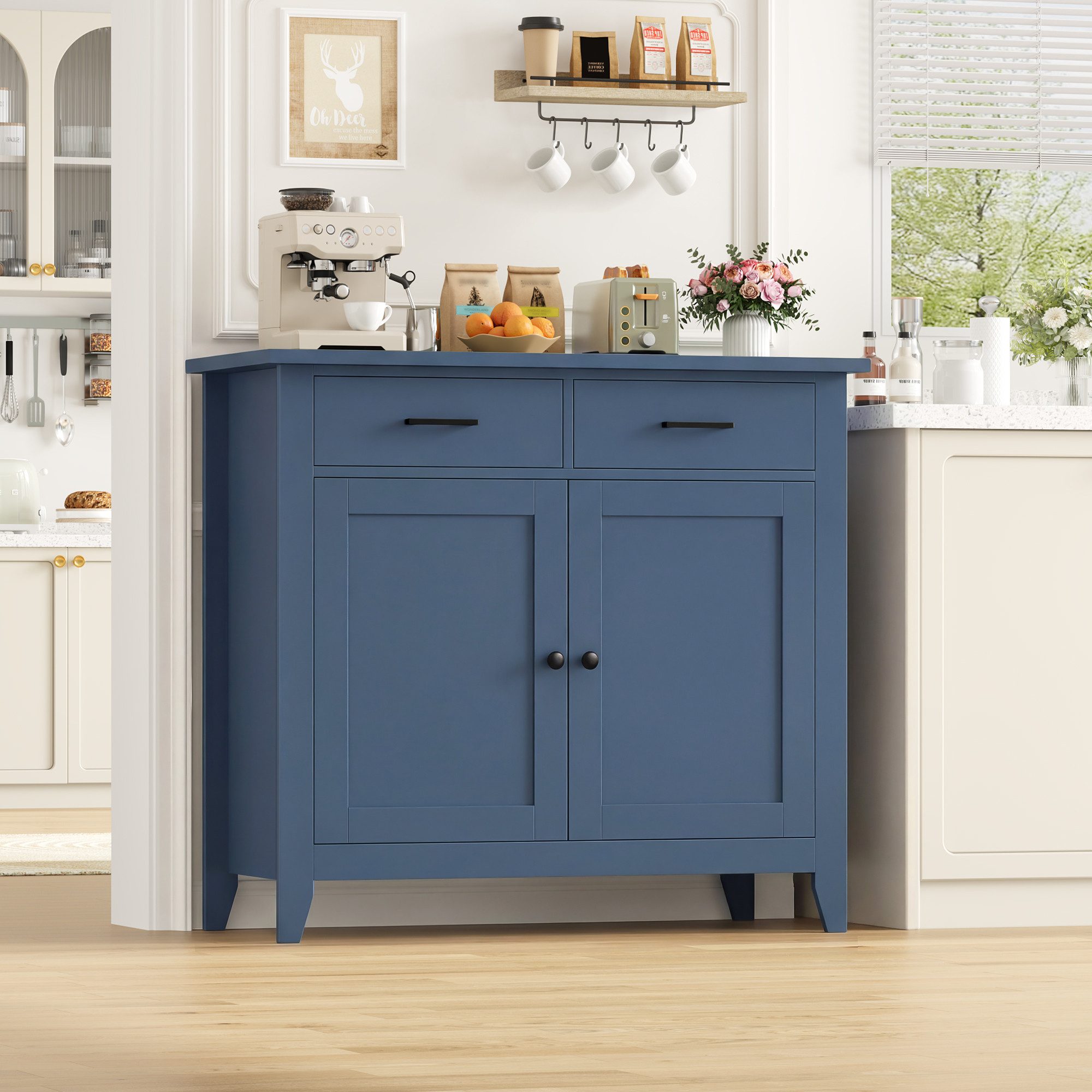 HOMECHO Buffet Sideboard Weiß Küchenschrank mit 2 Schubladen 2 Türen günstig online kaufen