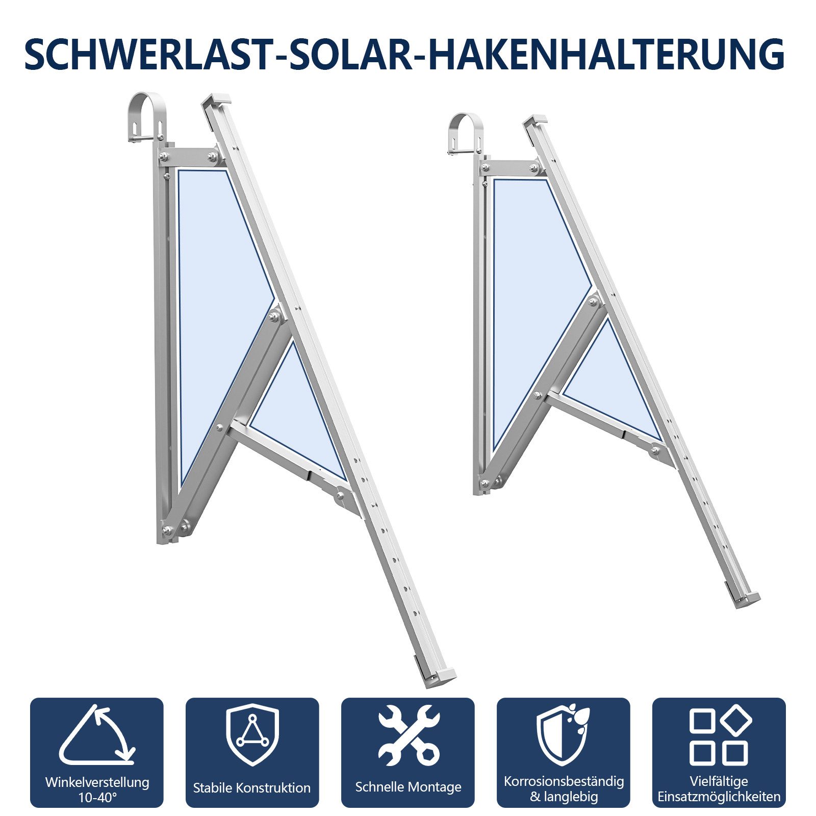 Rhein Beleuchtung Balkonkraftwerk Balkonkraftwerk Halterung, Solarmodul Halterung für Balkon, (Set, 2-St., PV Halterung Flachdach für 2×400–550 W, 30–35 mm), 10 – Bild 4 von 5