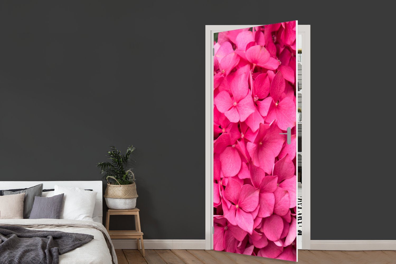 Tür, für MuchoWow St), bedruckt, Nahaufnahme Matt, Fototapete Hortensienblüten, cm (1 Türtapete rosa 75x205 Türaufkleber,