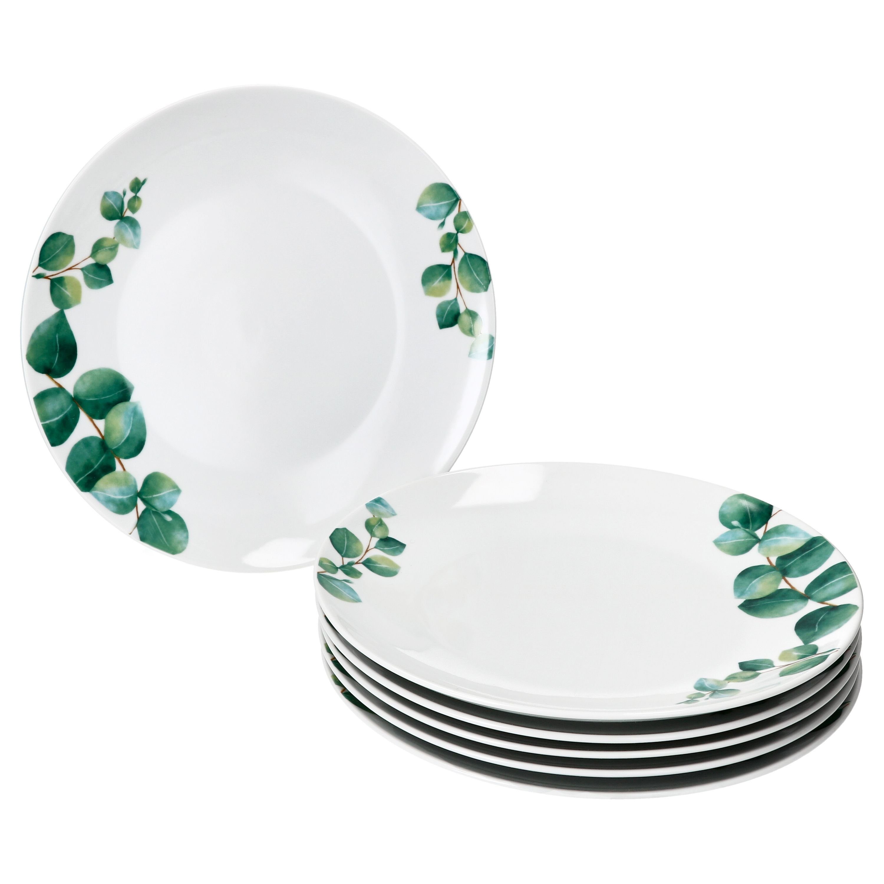 Speiseteller 6x Eukalyptus Speiseteller Ø27cm weiß Porzellan 6 Personen Essteller