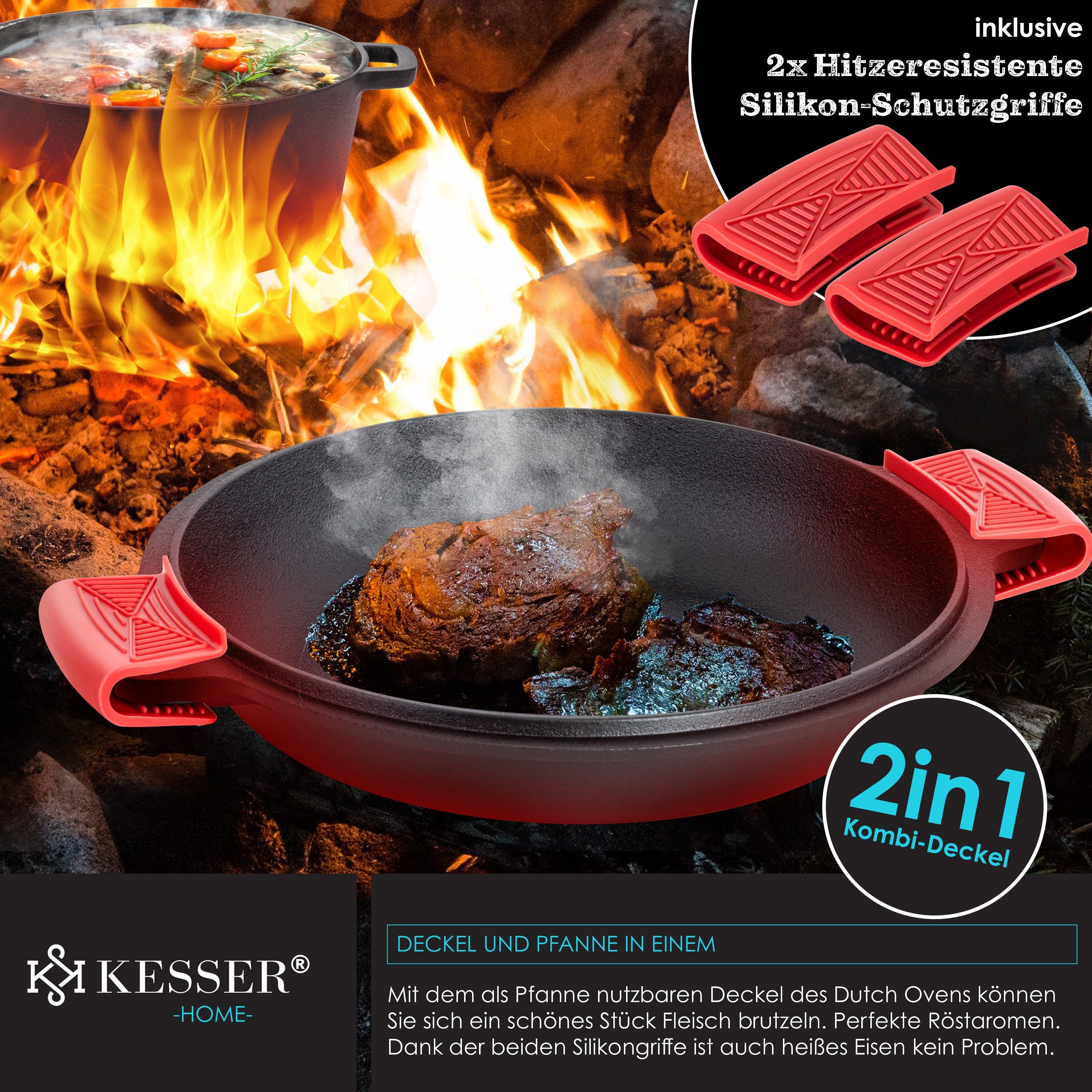 KESSER Feuertopf, Gußeisen, Dutch 2in1 1,8L Gusseisen Topf und Pfanne Oven 4,8L