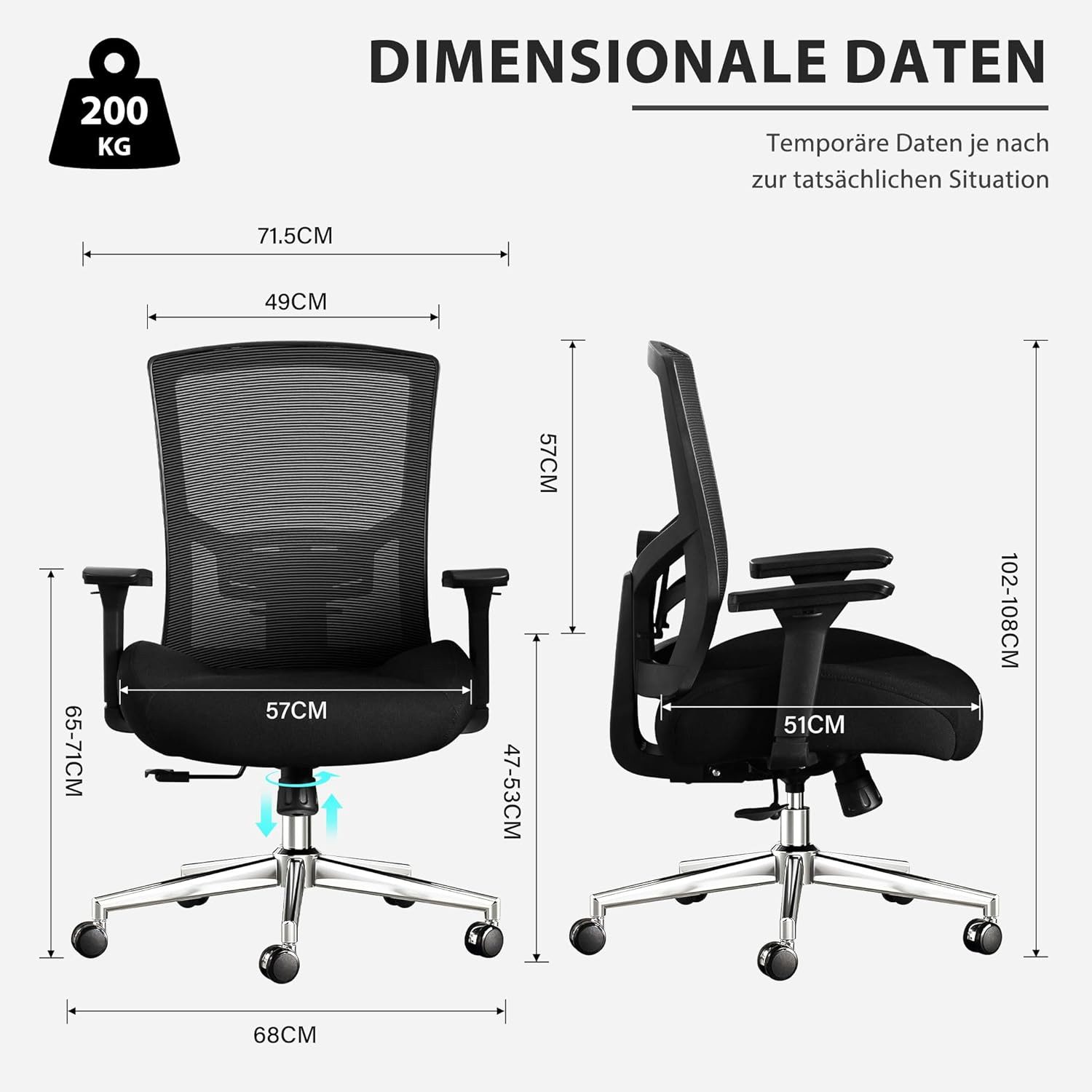 Wenta Bürostuhl Ergonomisch Schreibtischstuhl 200kg Belastbarkeit, günstig online kaufen