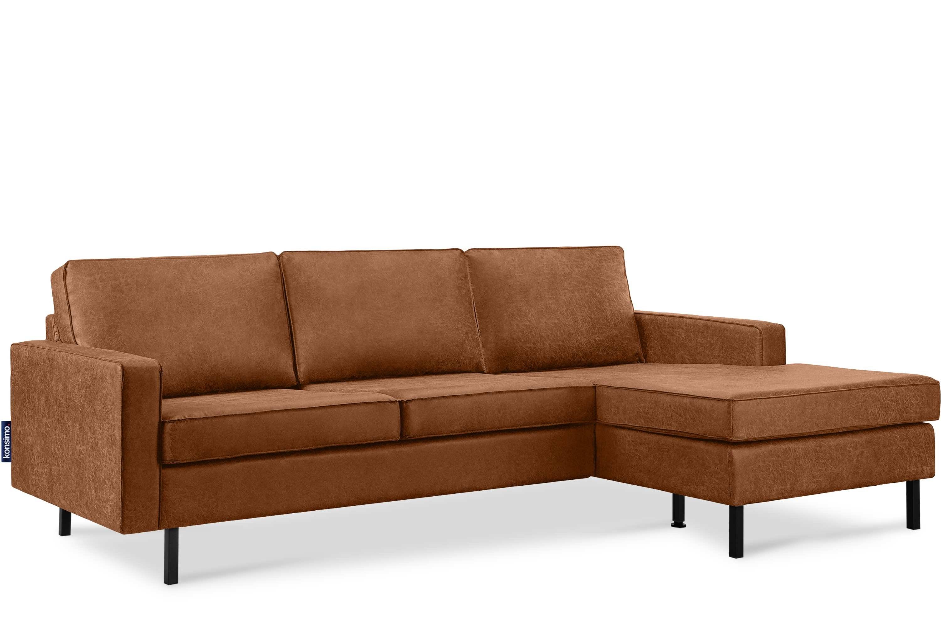 KONSIMO® Ecksofa INVIA Rechtes Ecksofa mit Ottomane, Grundschicht: Echtleder,auf hohen Metallfüßen,Hergestellt in EU