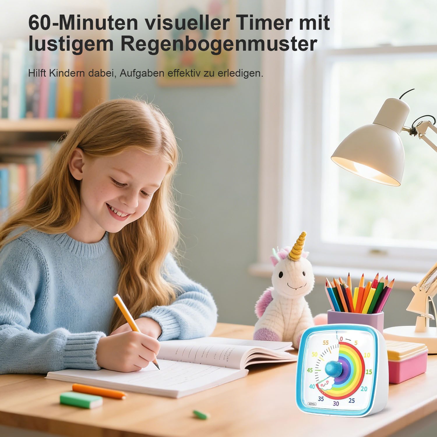 AIMAX Intervall-Timer Visueller Timer 60 Minuten Regenbogen Countdown Timer (für Kinder & Erwachsene Zeitmanagement Tool, mit Stummer Flash Funktion), für Klassenzimmer, Haus, Küche, Büro