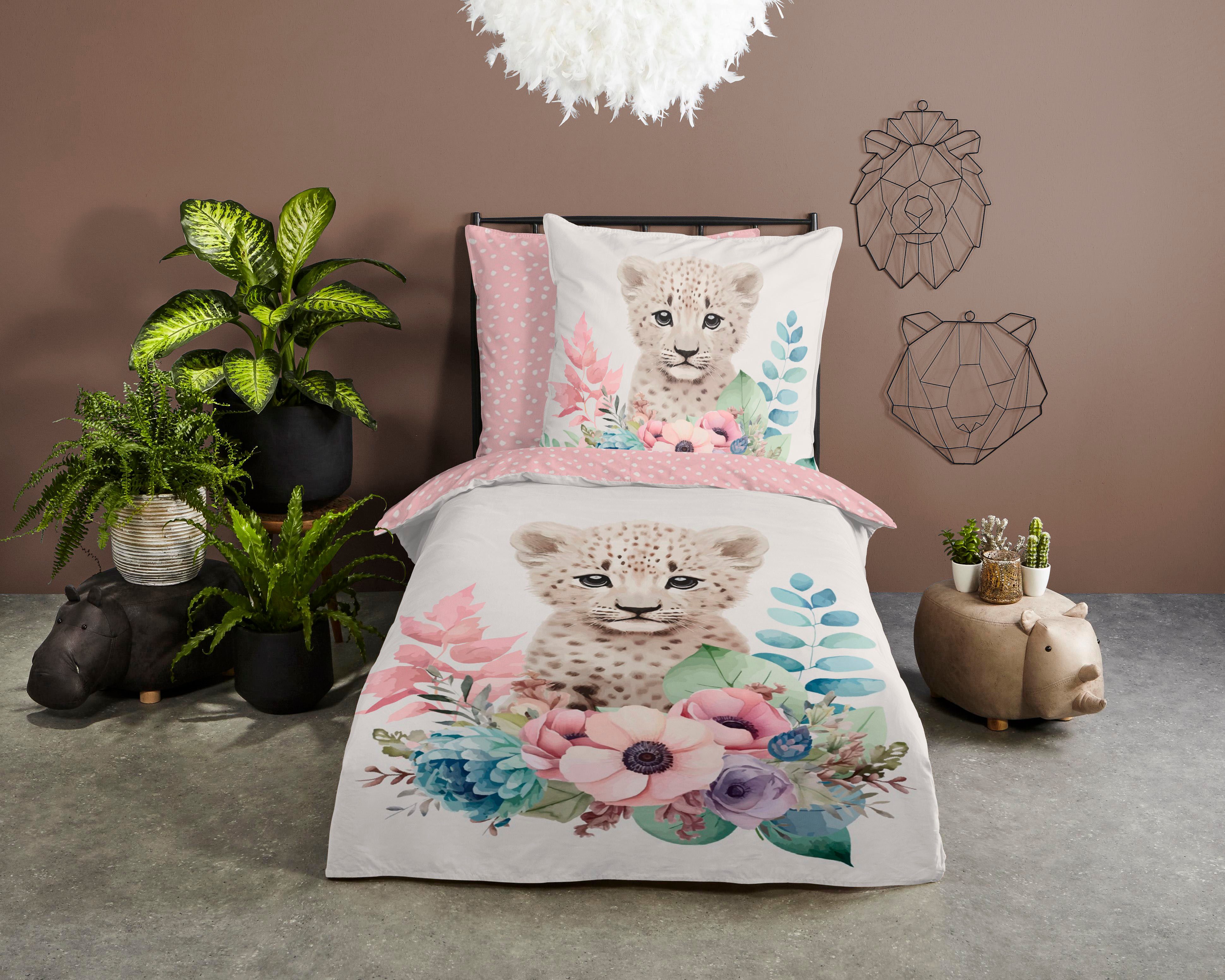 good morning Kinderbettwäsche Sama, Renforcé, 2 teilig, Baumwolle, 135x200, Reißverschluss, Wendeoptik, Kind, Mädchen, Tier