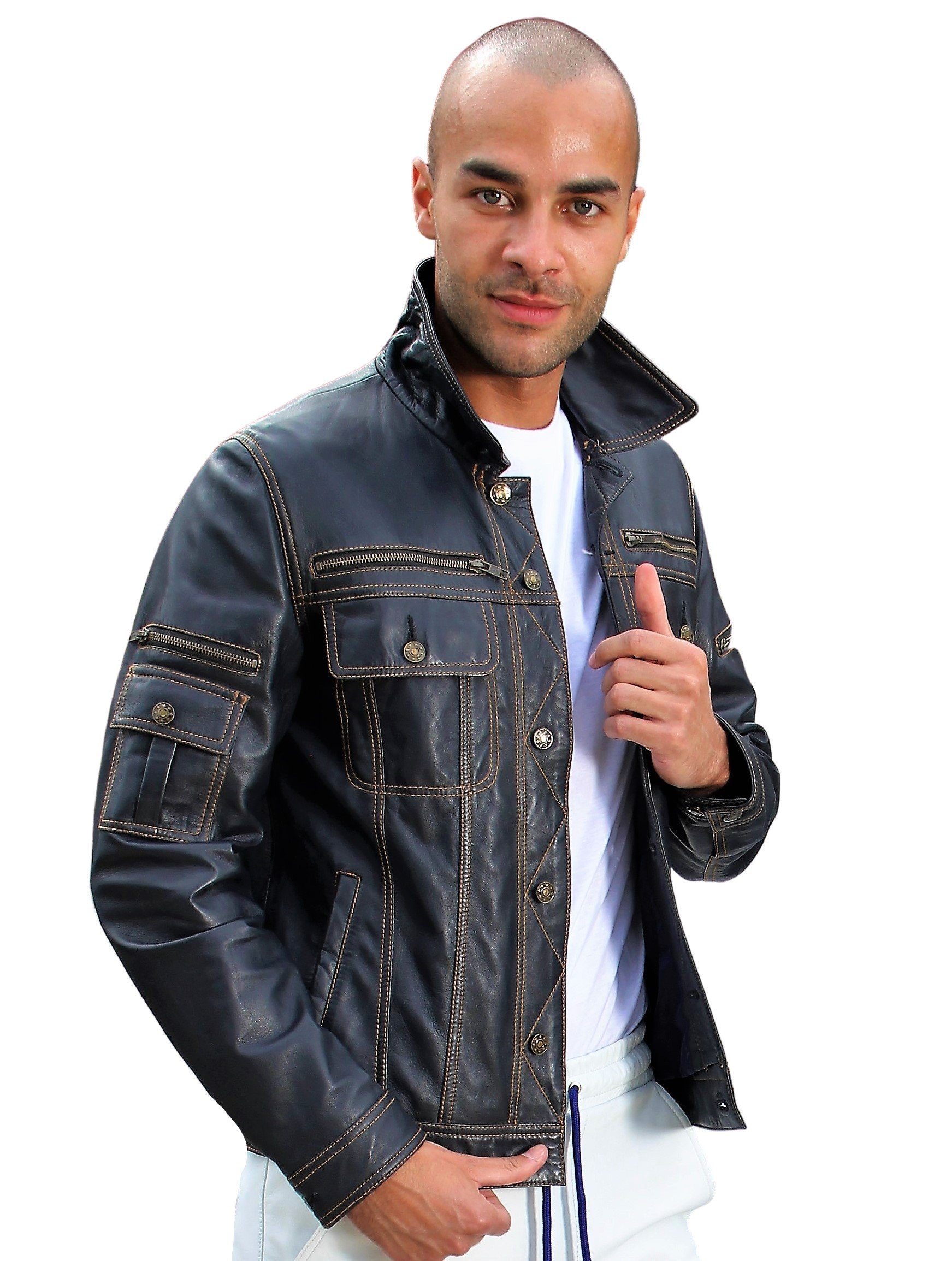Be Noble Lederjacke Denver Jeansjacken Style, abgesetzte Nähte