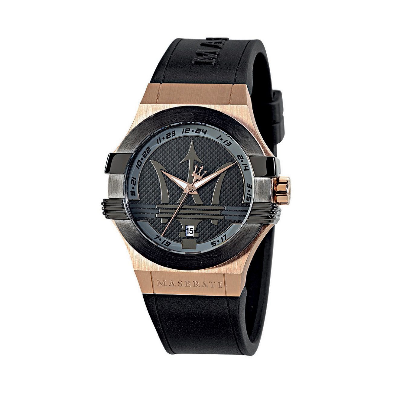 MASERATI Quarzuhr Maserati Herren Uhr Analog POTENZA, (Analoguhr), Herrenuhr rund, groß (ca. 52x40mm) Silikonarmband, Made-In Italy