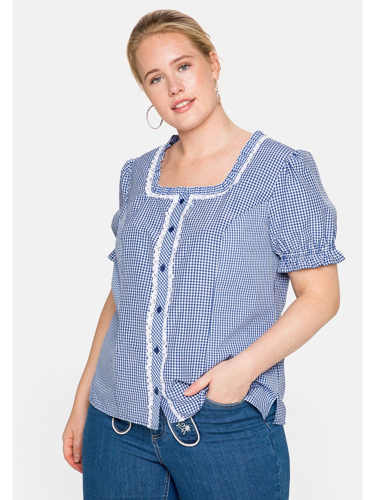 Trachtenbluse Damen Mit V-Ausschnitt - Dirndlbluse Für Oktoberfest & Karneval In Großen Größen