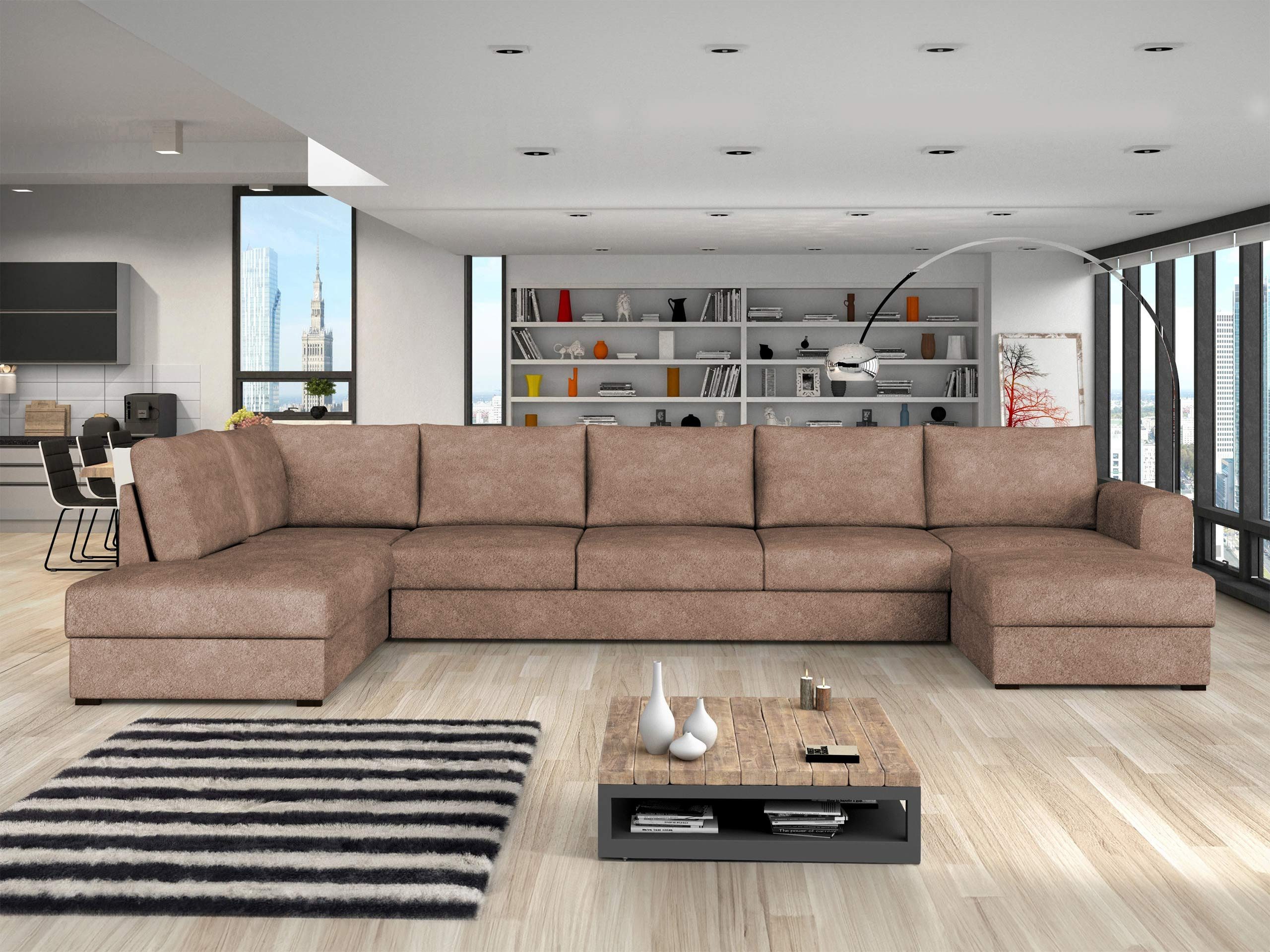 MIRJAN24 Wohnlandschaft Wilma Large, mit zwei Bettkasten und Schlaffunktion, U-Form, 7 Kissen im Set mit Reißverschluss