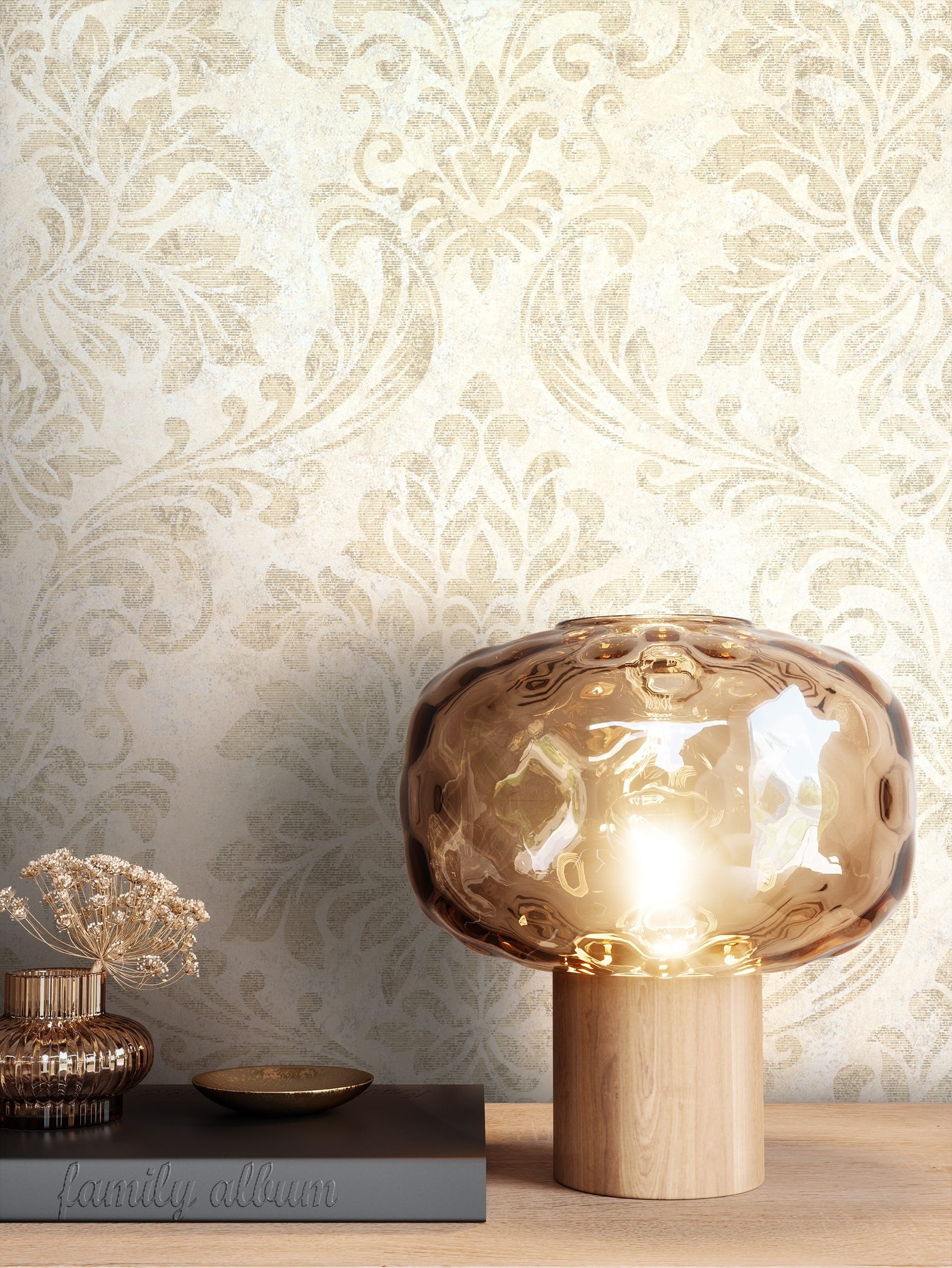 Newroom Vliestapete Amira Beige Tapete Mustertapete Ornamente,Struktur,Glanz, Beige Tapete Vintage Ornamente - Metallic Creme Romantisch Glamour Struktur Glanz für Schlafzimmer Wohnzimmer Küche, Metallic
