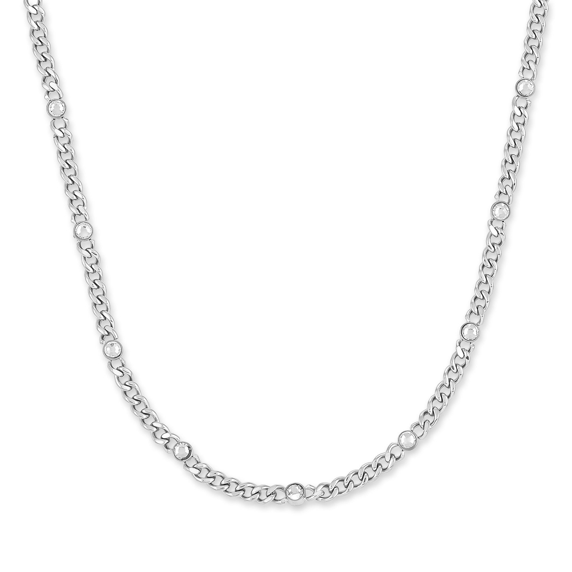 Copenhagen Studios Edelstahlkette Schmuck Geschenk Halskette Glittery Cuban, mit Strassstein