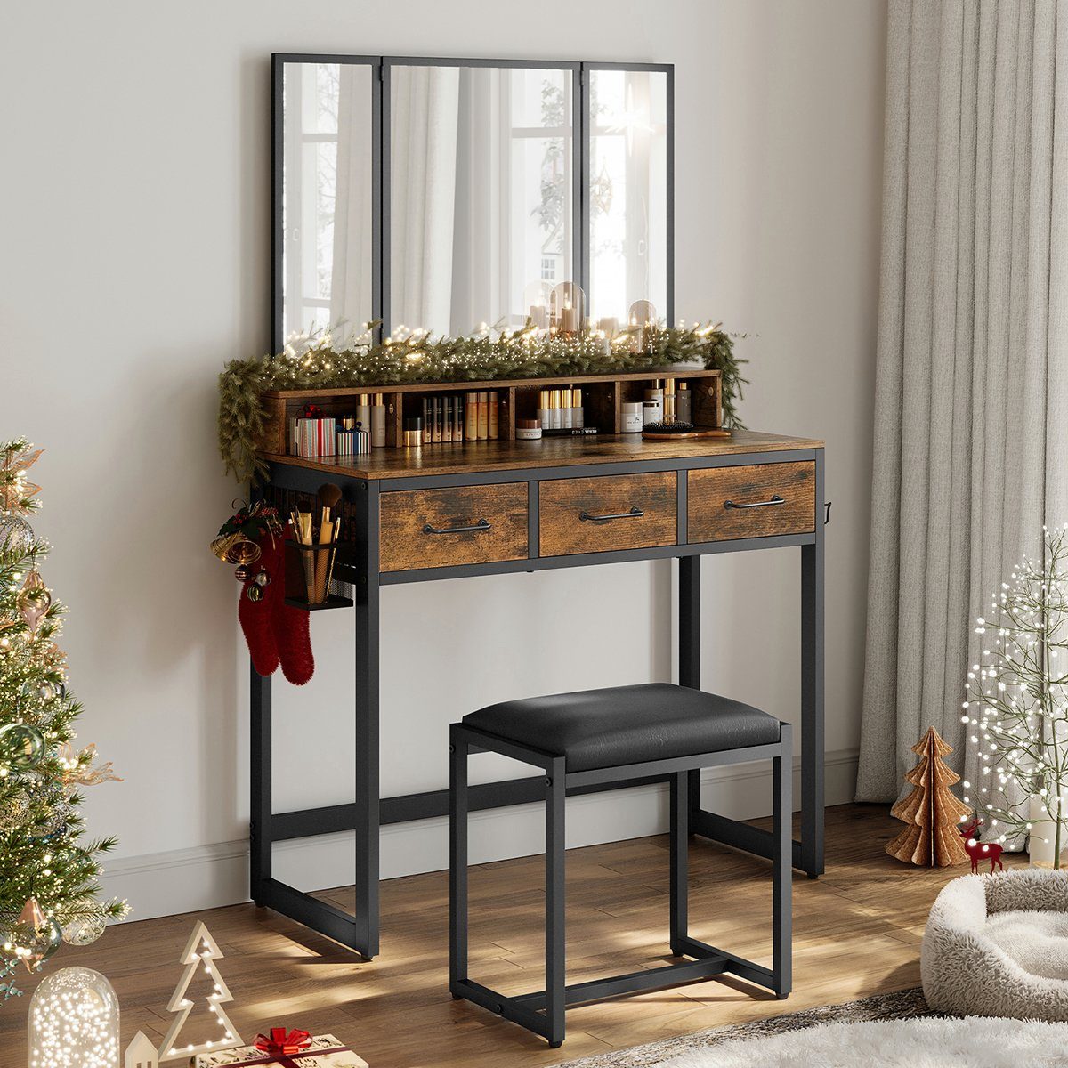 VASAGLE Schminktisch Frisiertisch mit Dreispiegel, 3 Schubladen, Haartrockn günstig online kaufen