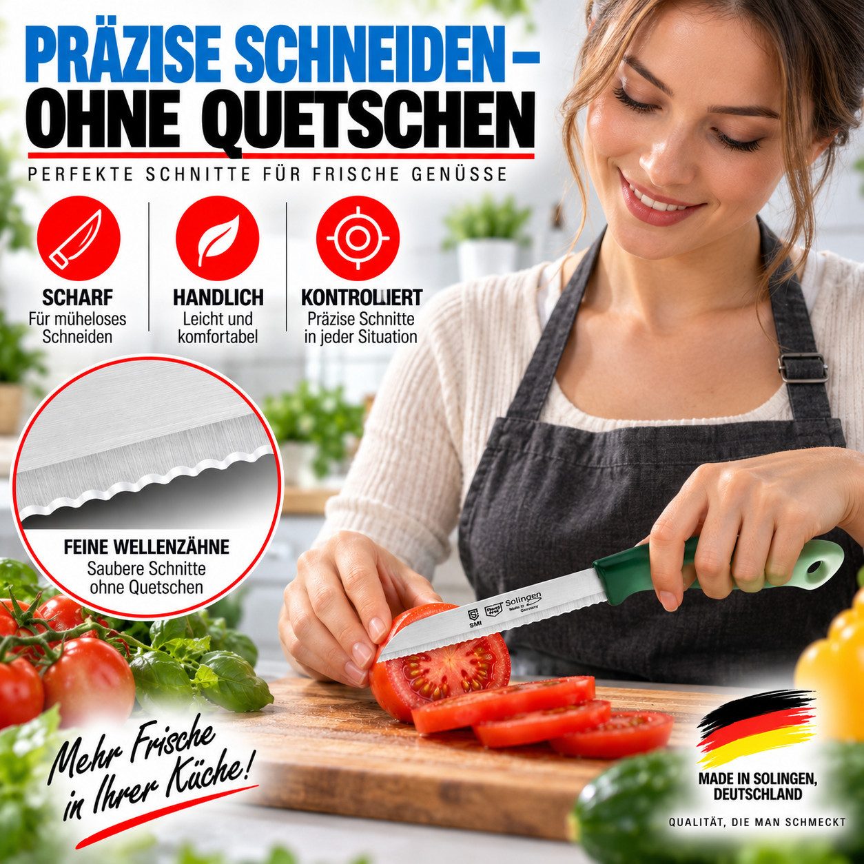 SMI Gemüsemesser 6-tlg Gemüsemesser Set Solingen Schälmesser Obstmesser Küchenmesser, Klinge mit Wellenschliff – Bild 2 von 5
