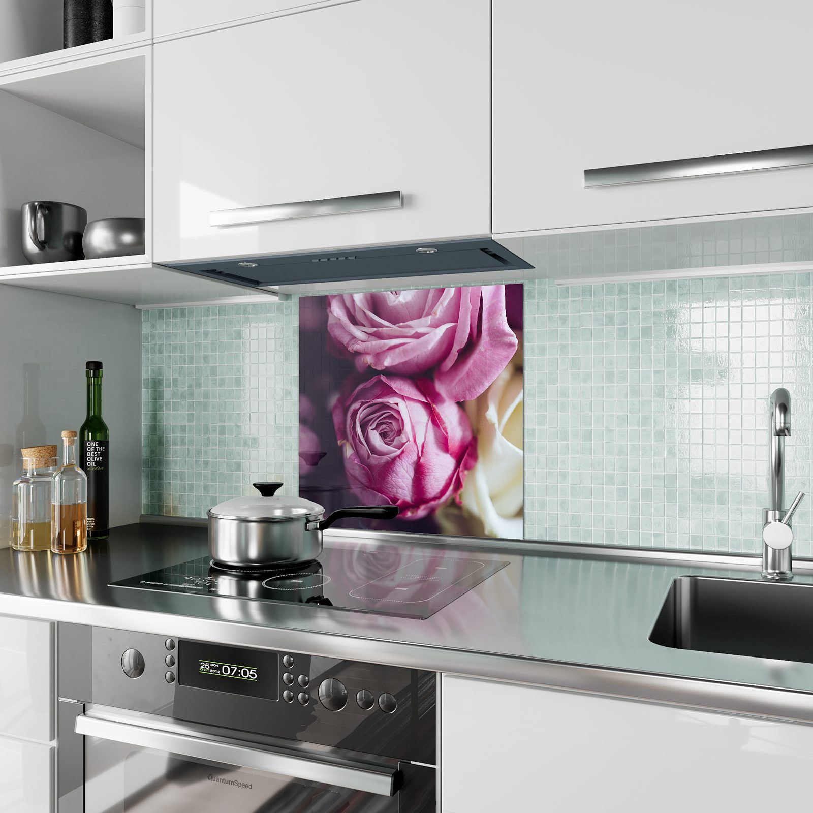 Motiv Glas Küchenrückwand Frische Primedeco mit Spritzschutz Küchenrückwand Rosen
