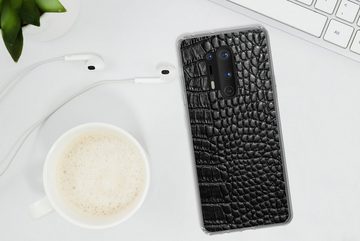 MuchoWow Handyhülle Leder - Strukturiert - Schwarz - Grau, Phone Case, Handyhülle OnePlus 8 Pro, Silikon, Schutzhülle