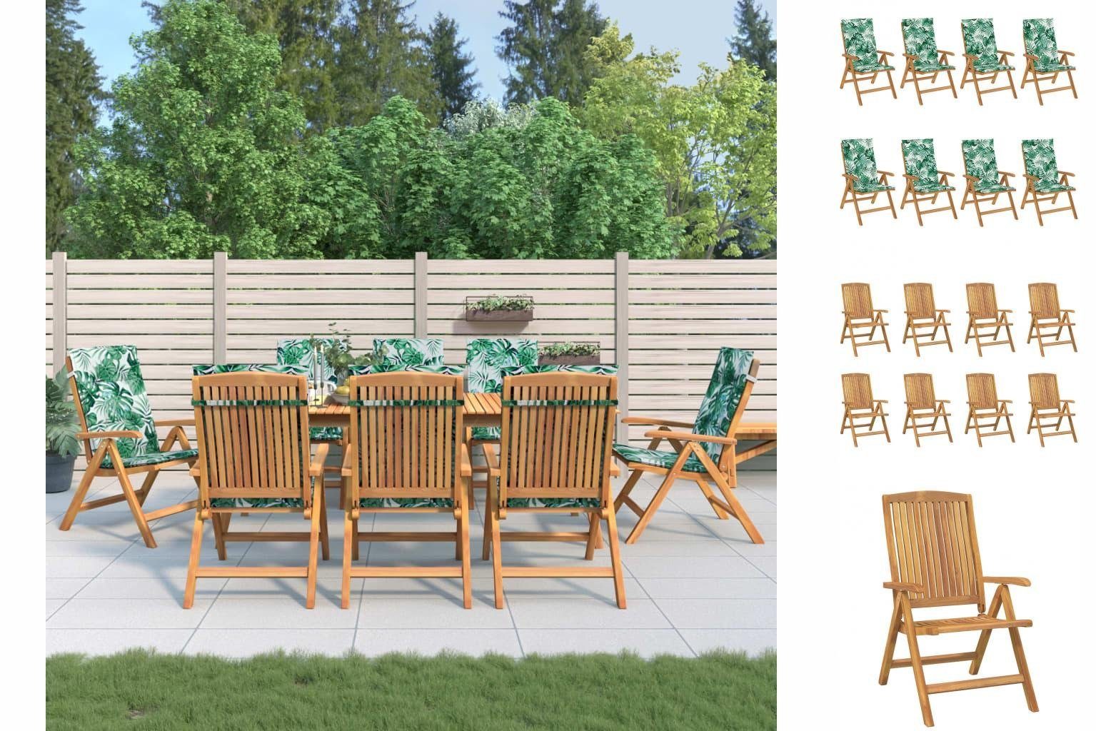 vidaXL Gartenstuhl Gartenstühle mit Auflagen 8 Stk Massivholz Teak Hochlehner Holzstuhle