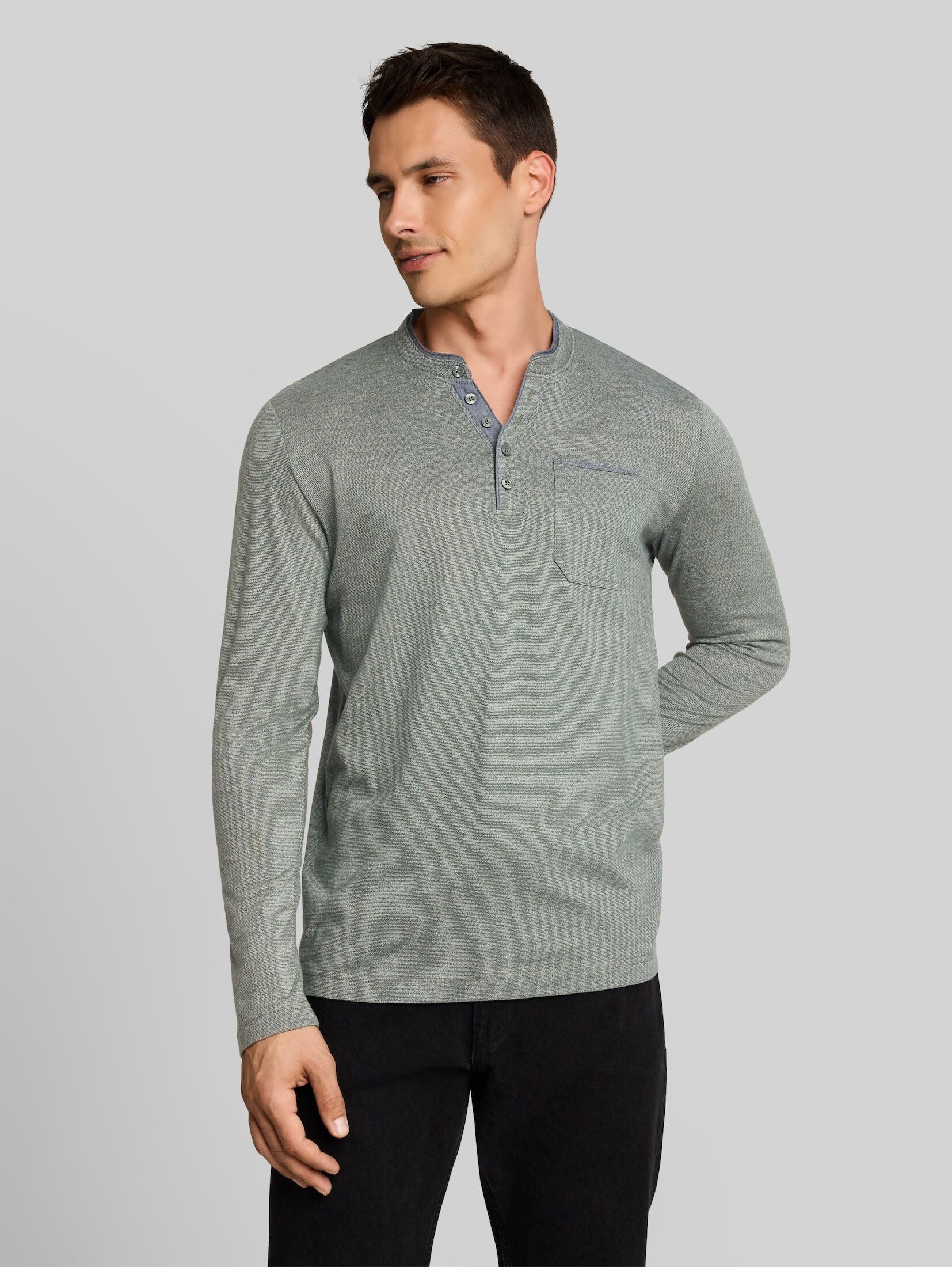 TOM TAILOR Langarmshirt T-Shirt (im Einserpack) Serafino Langarmshirt mit Brusttasche